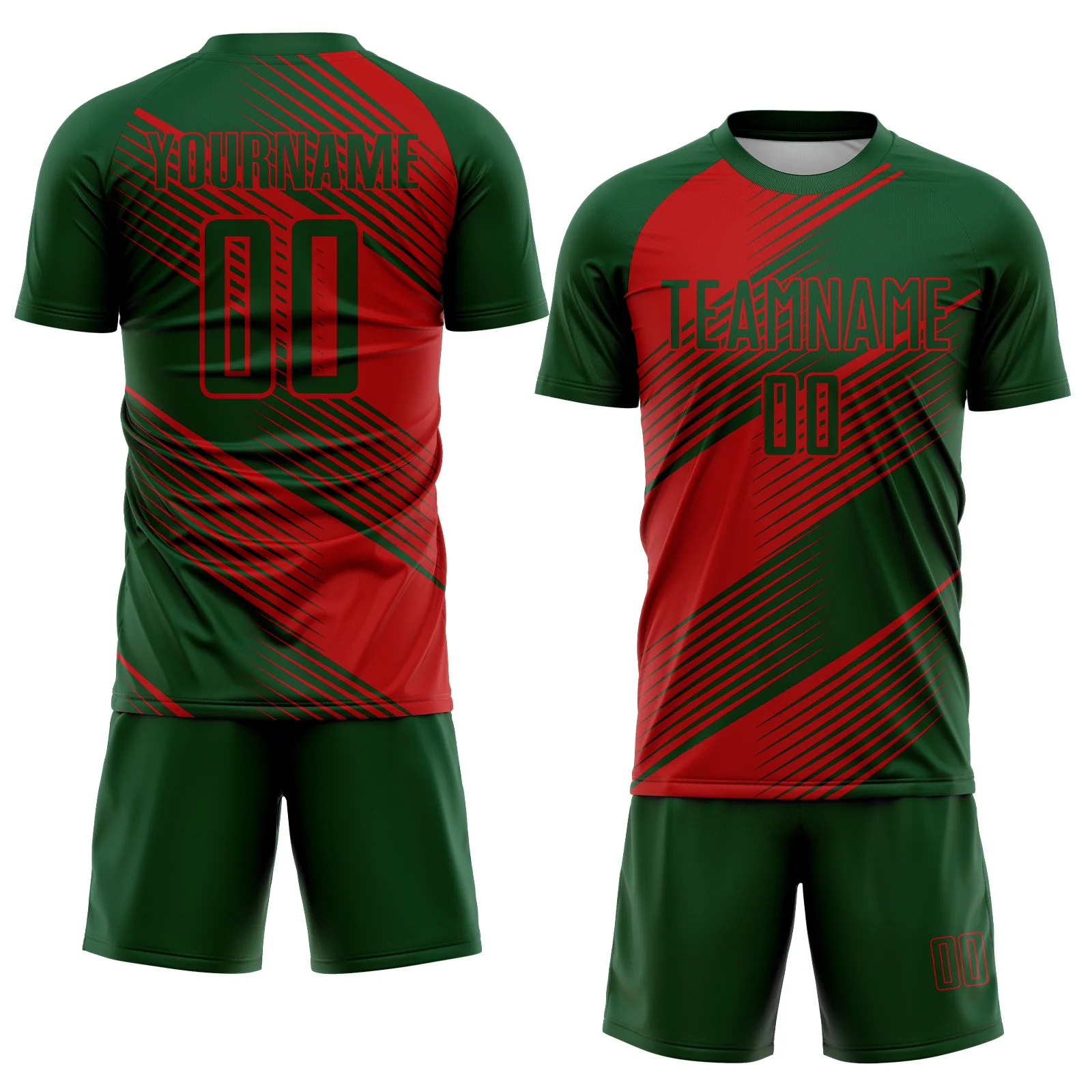 Custom Green Red Line Sublimation Soccer Uniform Jersey - Image 2
