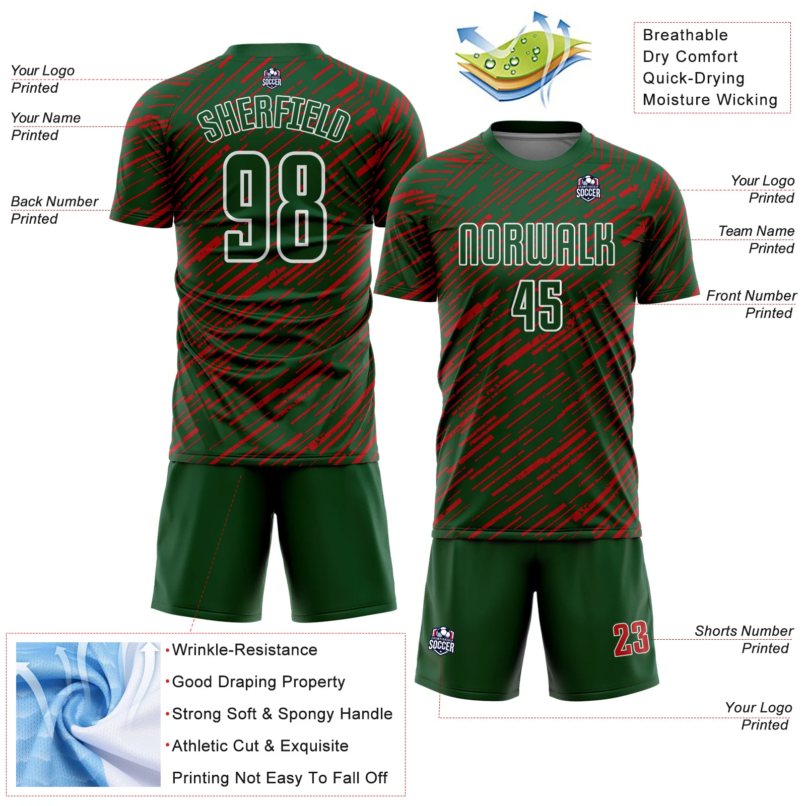 Custom Green Red-White Line Sports Sublimation Soccer Uniform Jersey - Image 4