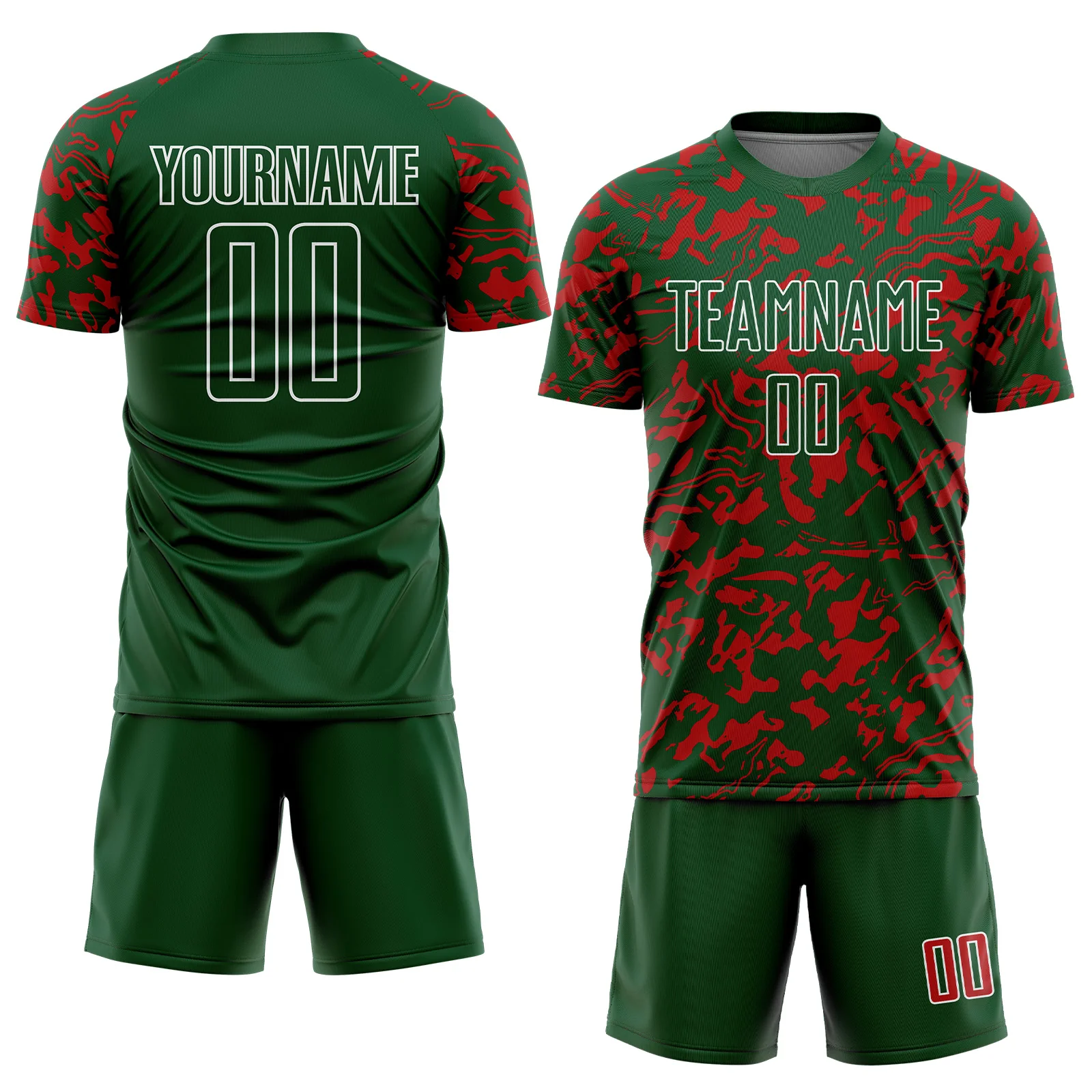 Custom Green Red-White Liquid Fluid Pattern Sports Sublimation Soccer Uniform Jersey - Image 2