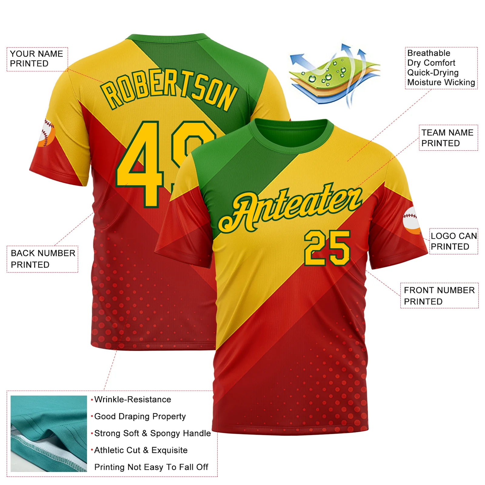 Custom Green Yellow-Red 3D Pattern Design Africa Spain Sportswear Performance T-Shirt - Image 2