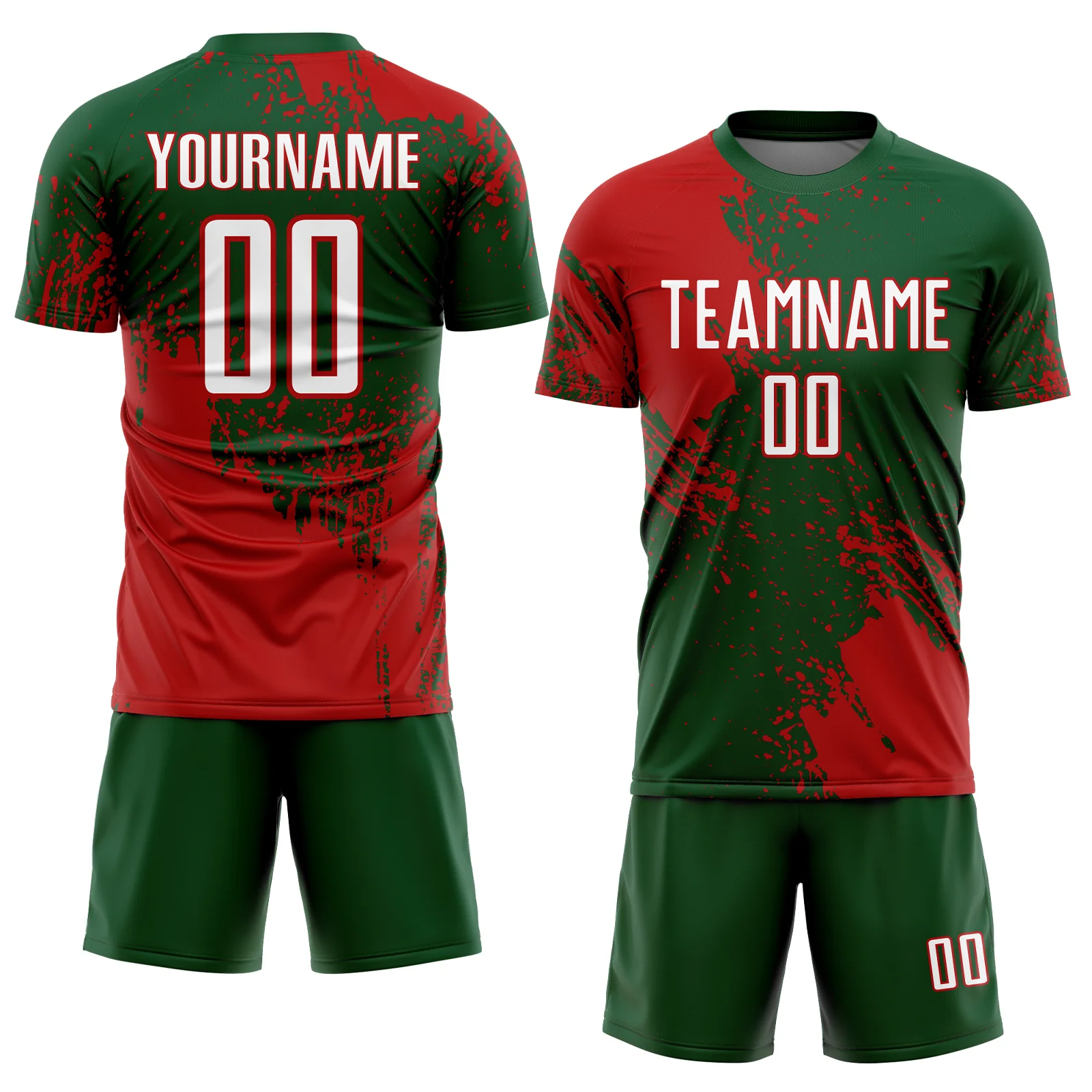 Custom Green White-Red Abstract Brush Stroke Sports Sublimation Soccer Uniform Jersey - Image 2