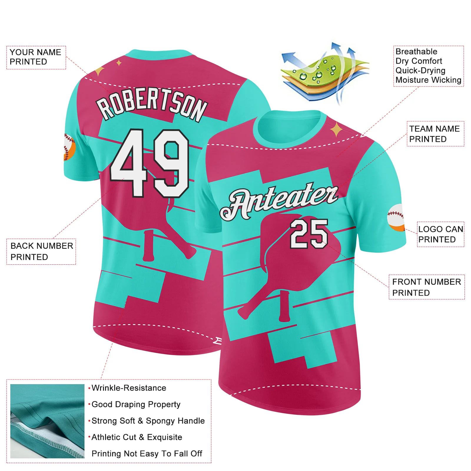Custom Green White Red-Black 3D Pickleball Paddles Performance T-Shirt - Image 2