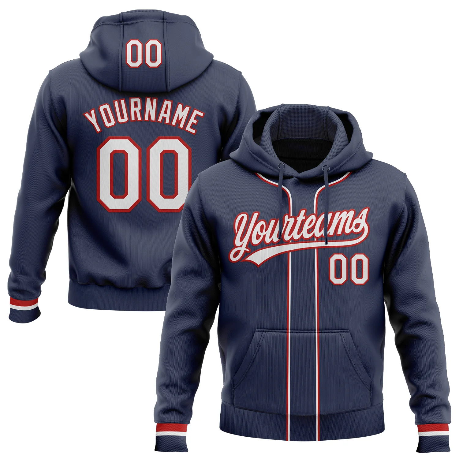 Custom Stitched Navy White-Red Baseball Pullover Sweatshirt Hoodie