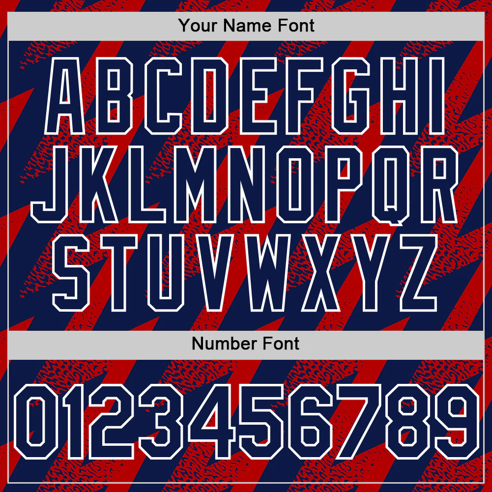 Custom Navy Red-White Zigzag Shape 3D Pattern Design Bomber Full-Snap Varsity Letterman Hoodie Jacket - Image 6