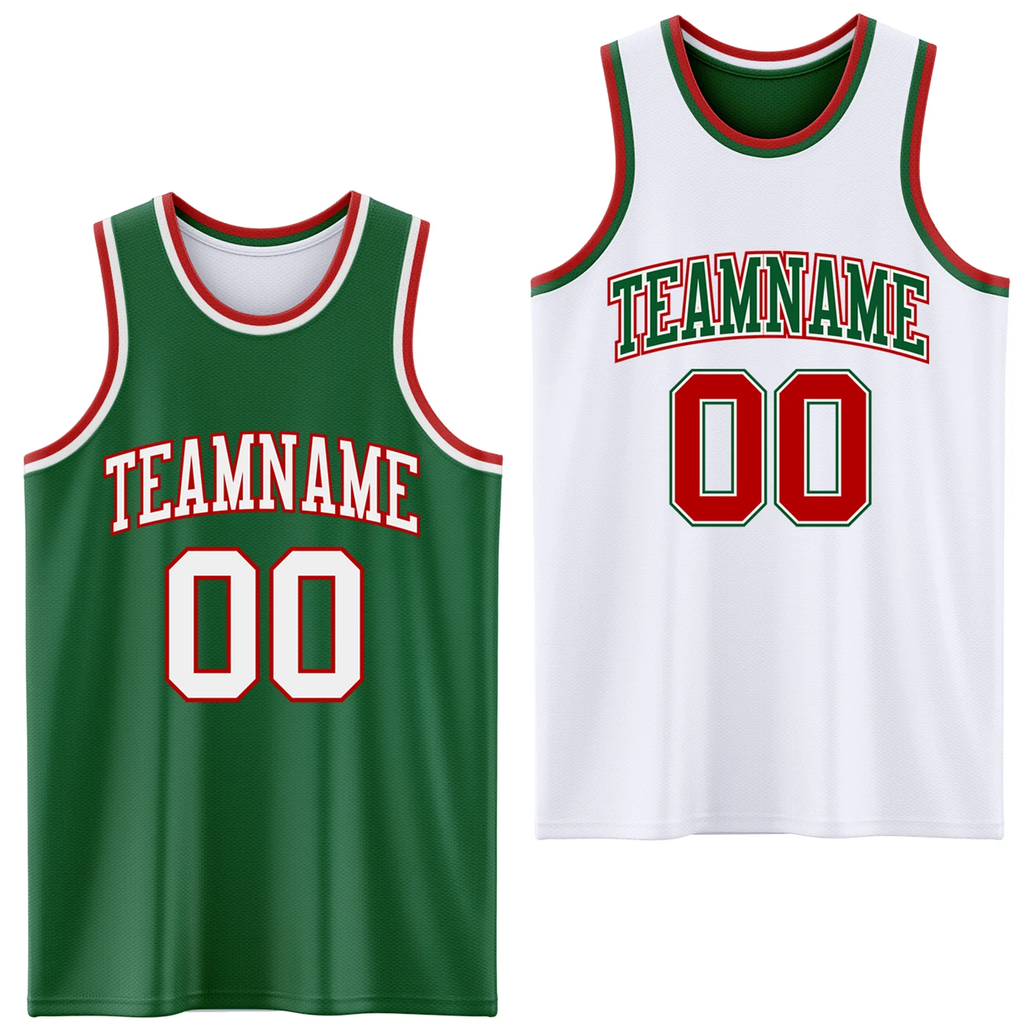 Custom Reversible Kelly Green White-Red Double Side Sublimation Basketball Suit Jersey