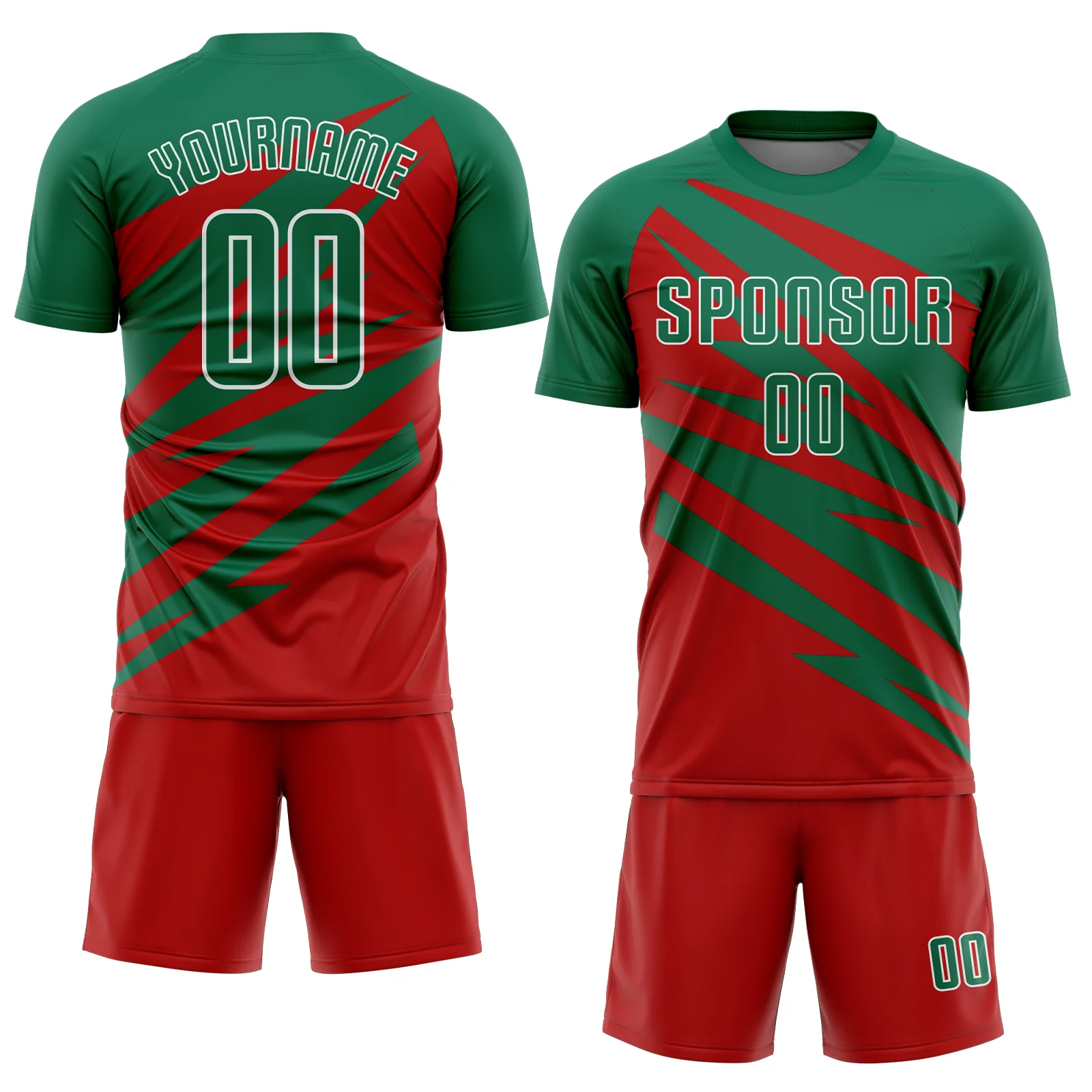 Custom Kelly Green Red-White Abstract Line Sports Sublimation Soccer Uniform Jersey - Image 2