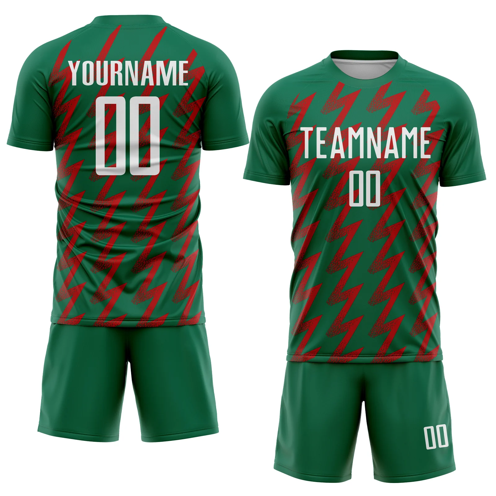 Custom Kelly Green White-Red Zigzag Shape Sublimation Soccer Uniform Jersey - Image 2