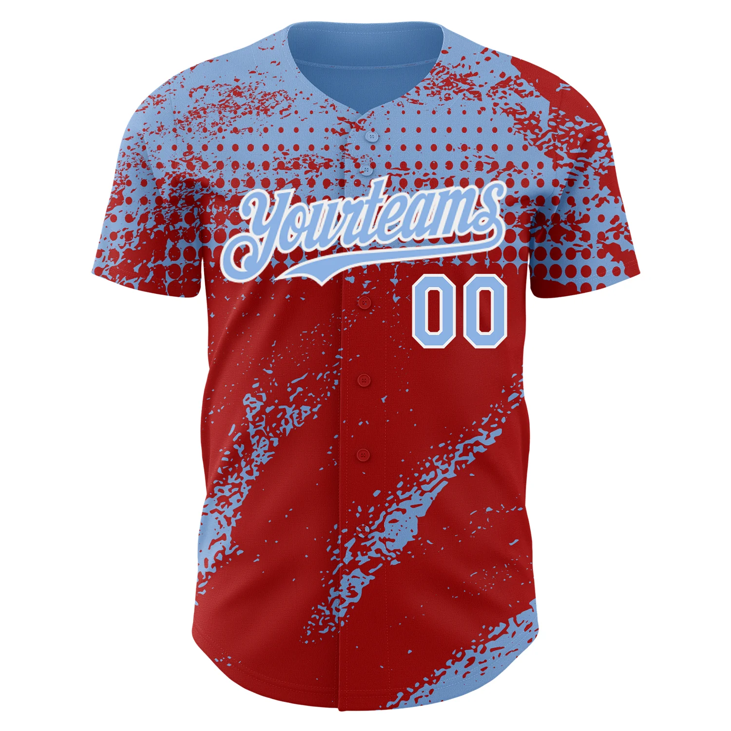 Custom Light Blue Red-White Splash Grunge Fragment Authentic Baseball Jersey - Image 2