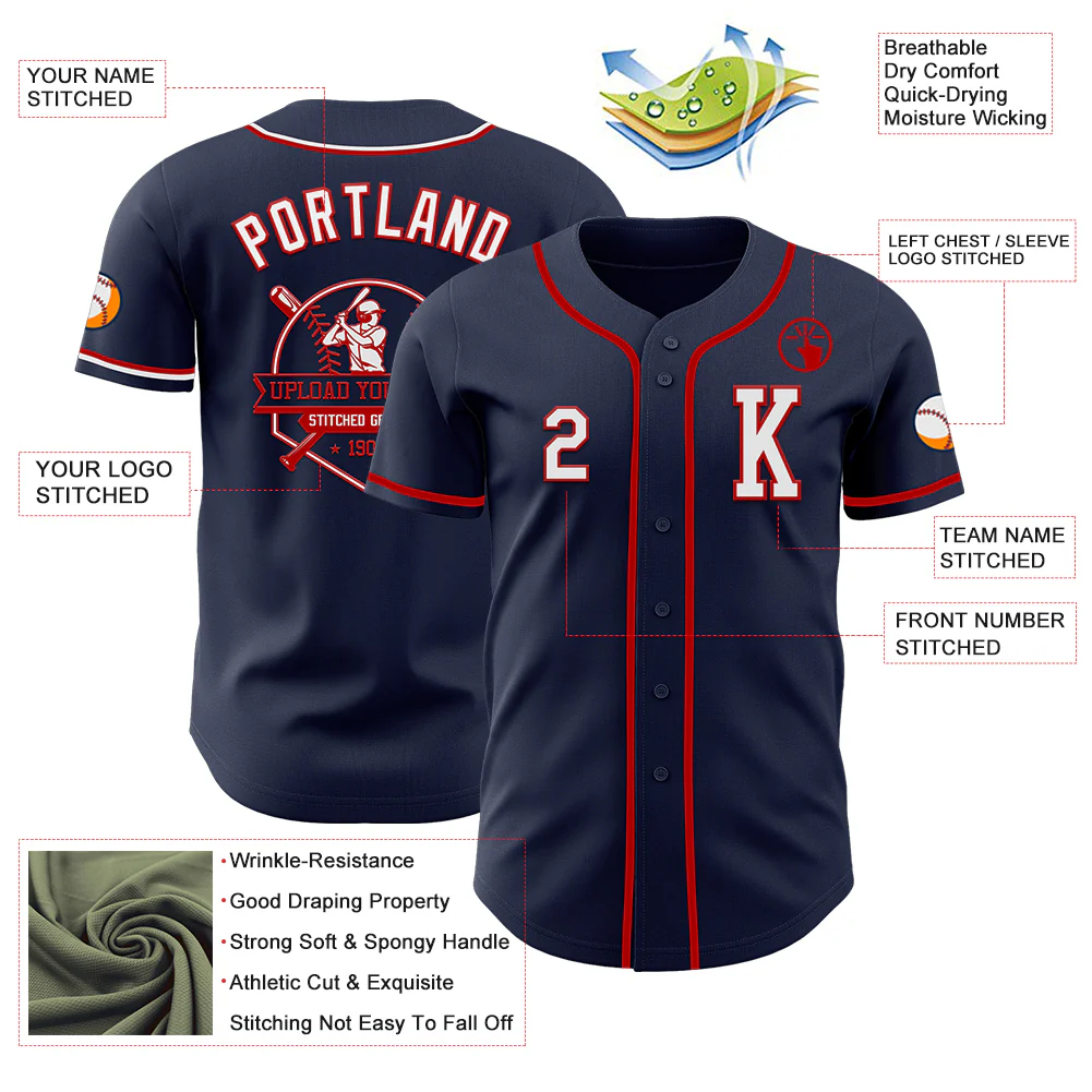 Custom Navy White-Red Authentic Baseball Jersey - Image 6