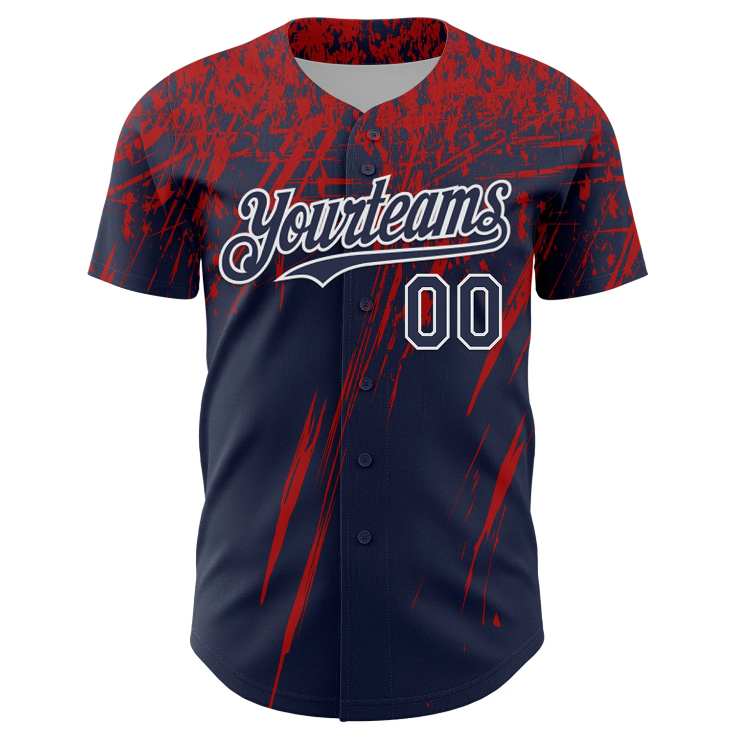 Custom Navy Red-White Distressed Scratch Brush Stroke Authentic Baseball Jersey - Image 2