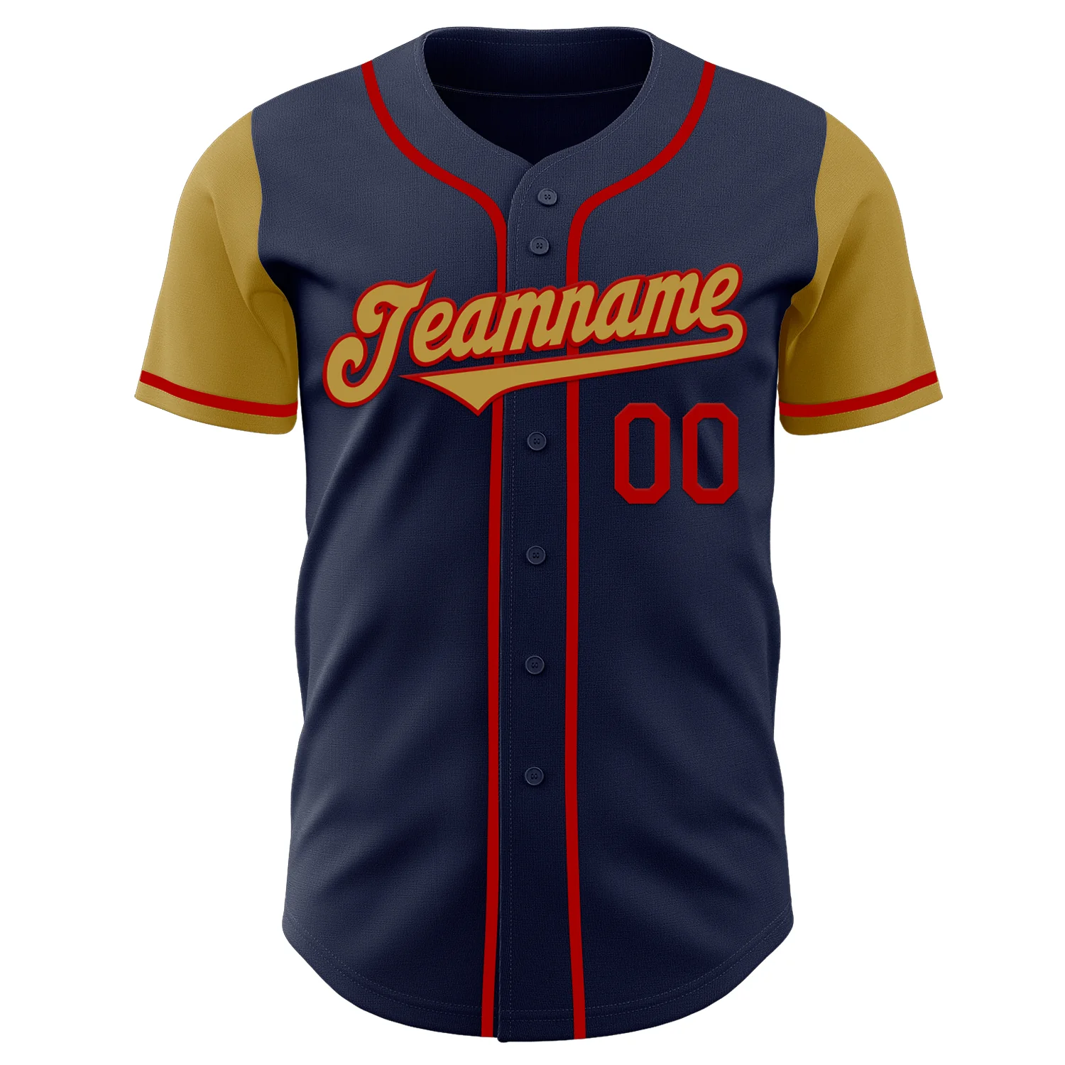 Custom Navy Old Gold-Red Authentic Two Tone Baseball Jersey - Image 2