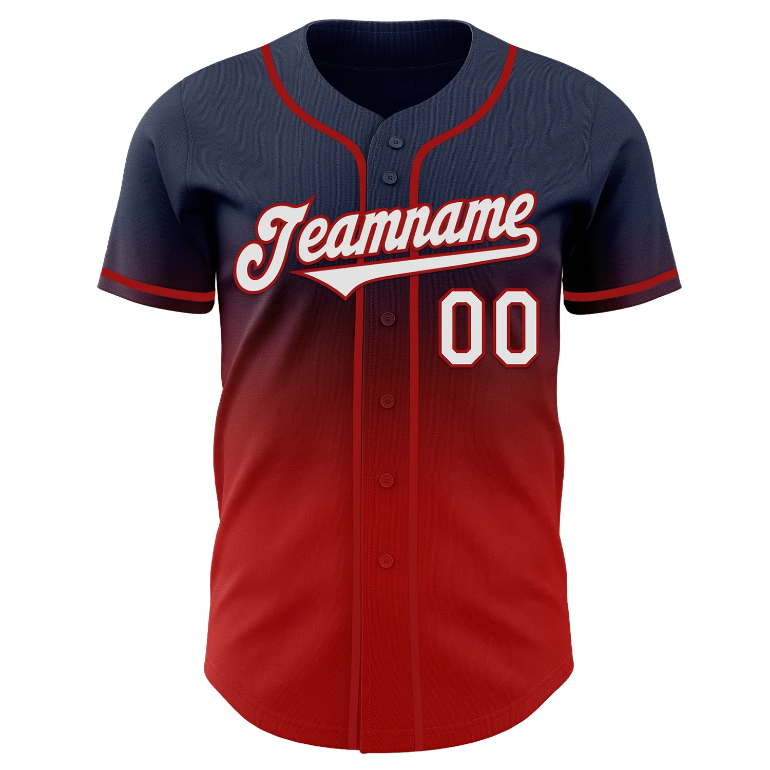 Custom Navy White-Red Authentic Fade Fashion Baseball Jersey - Image 2