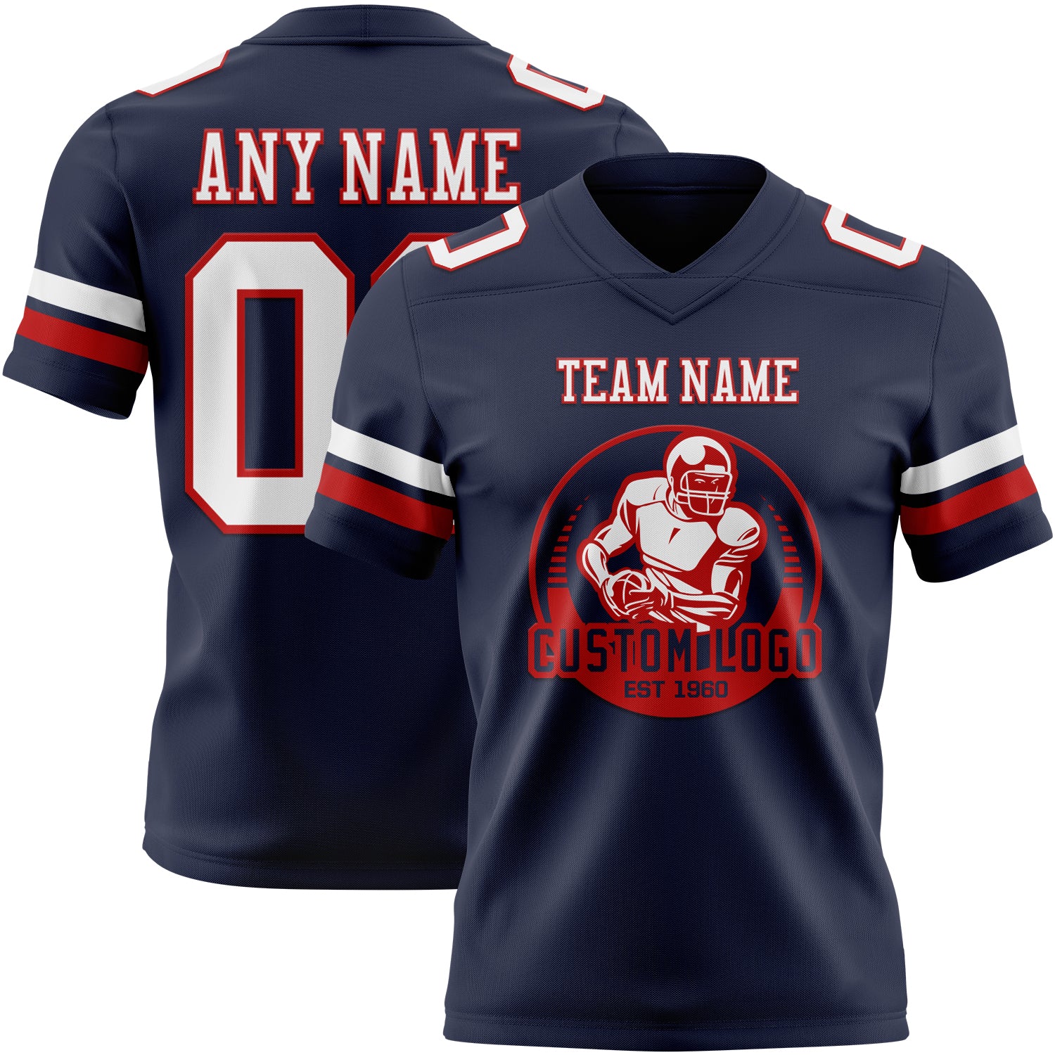 Custom Navy White-Red Authentic Football Jersey - Image 2