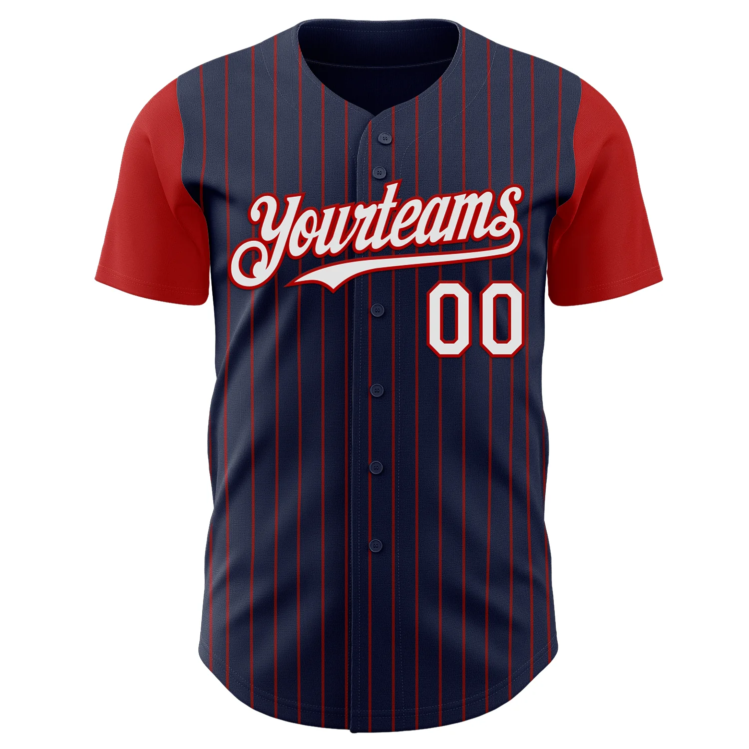 Custom Navy Red Pinstripe White Authentic Two Tone Baseball Jersey - Image 2