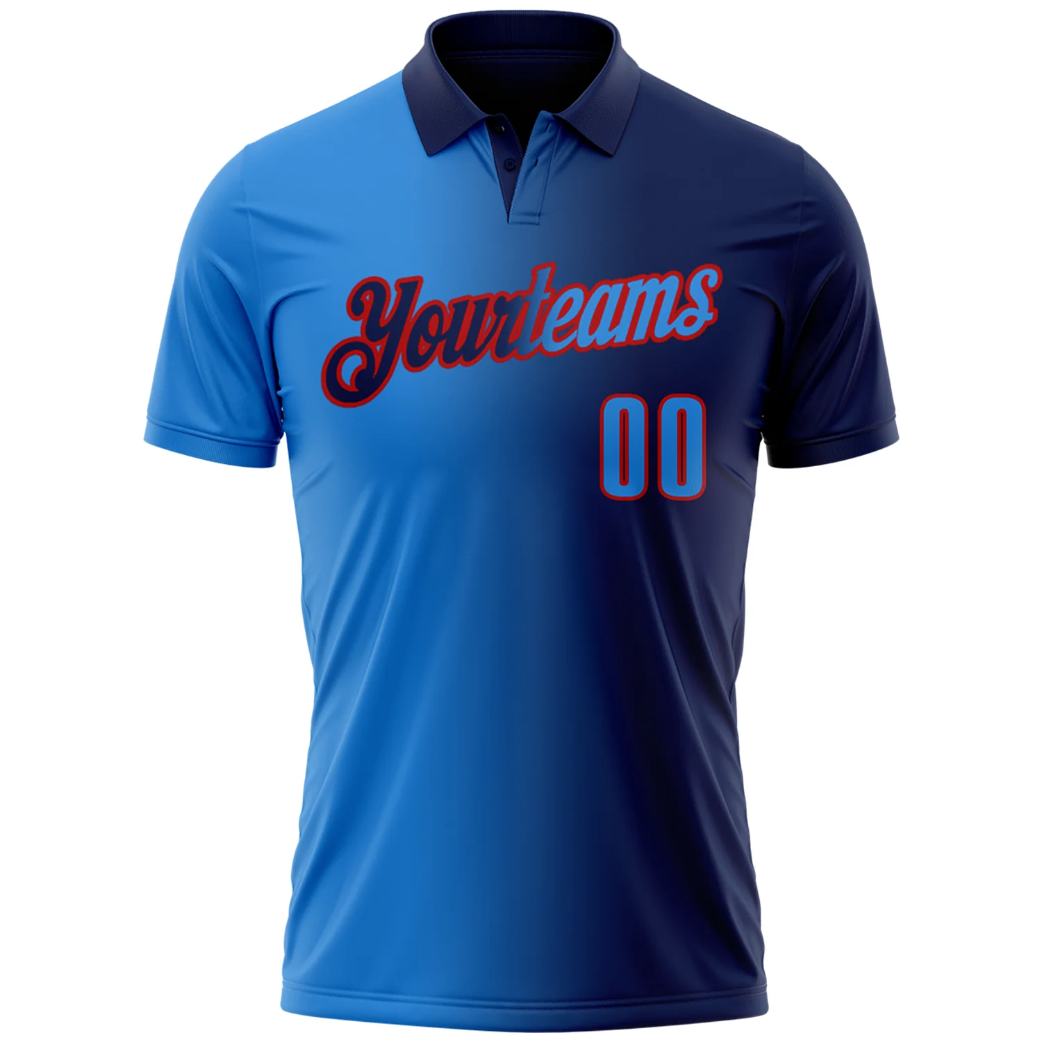 Custom Navy Powder Blue-Red 3D Gradient Fashion Performance Polo Shirt - Image 2