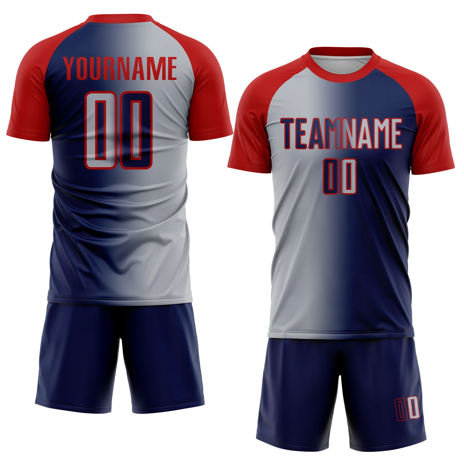 Custom Navy Gray-Red Sublimation Gradient Fashion Soccer Uniform Jersey - Image 2