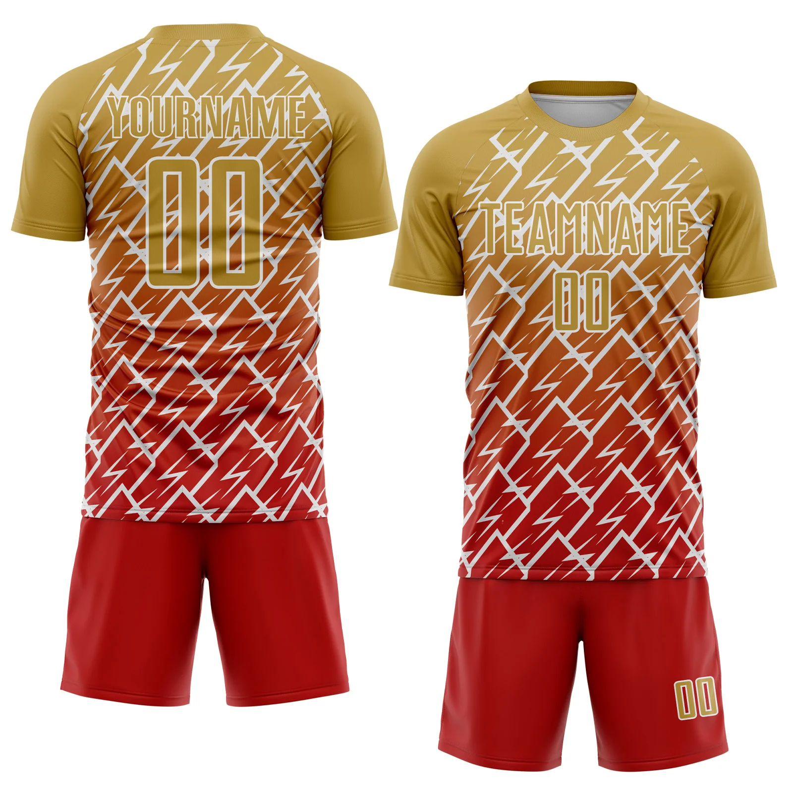 Custom Old Gold Red-White Lightning Sports Sublimation Soccer Uniform Jersey - Image 2