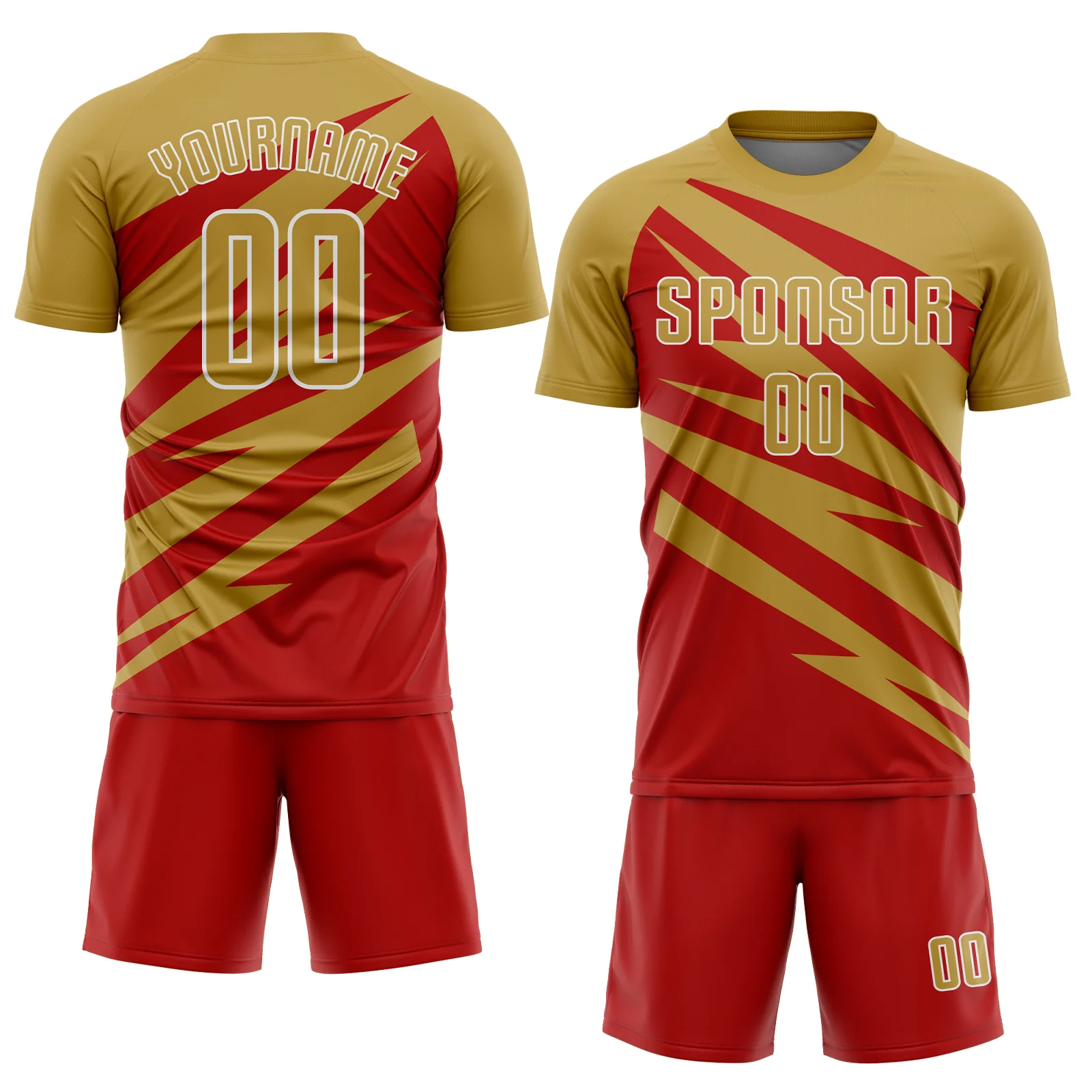 Custom Old Gold Red-White Abstract Line Sports Sublimation Soccer Uniform Jersey - Image 2