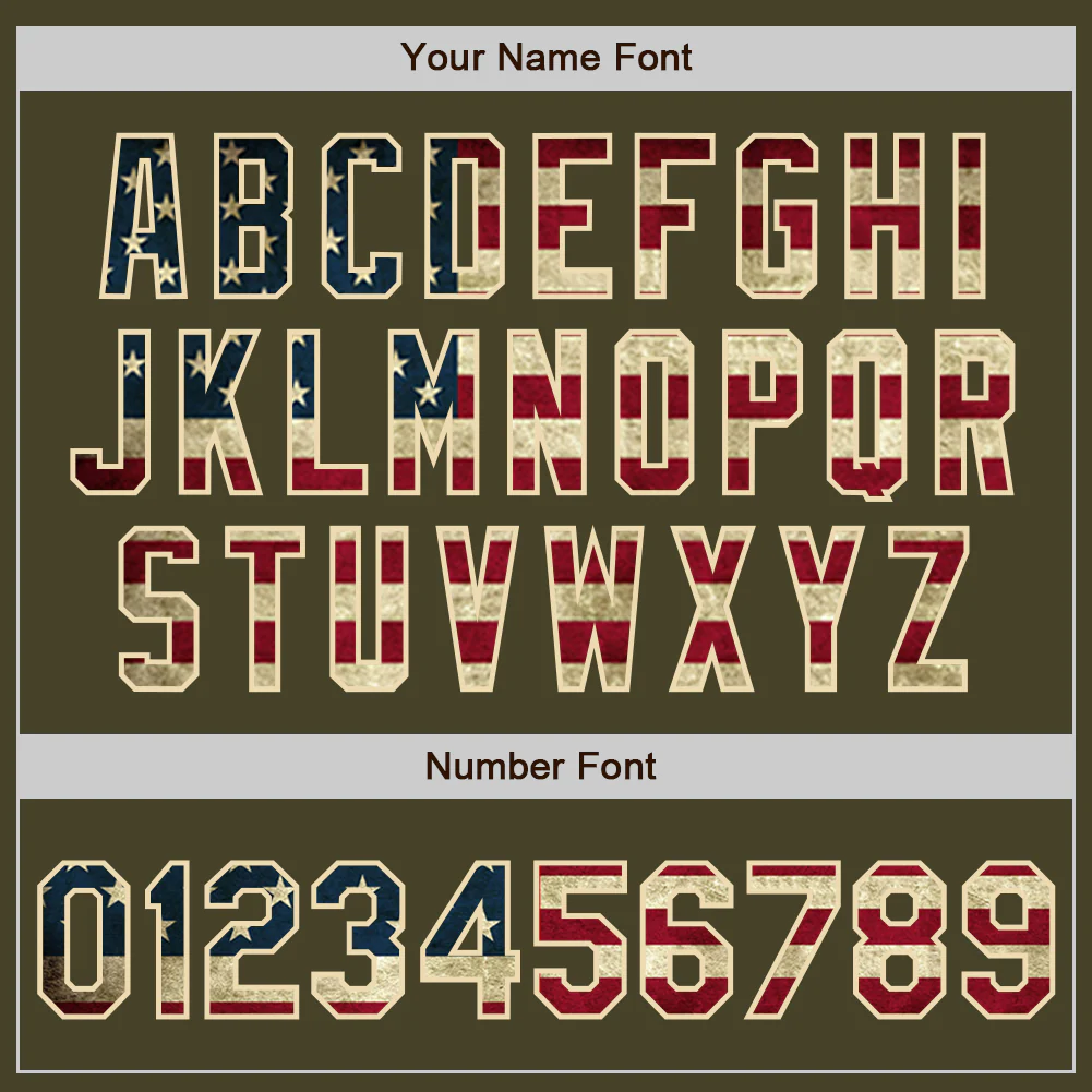 Custom Olive Vintage USA Flag Red-Cream Authentic Two Tone Salute To Service Baseball Jersey - Image 5