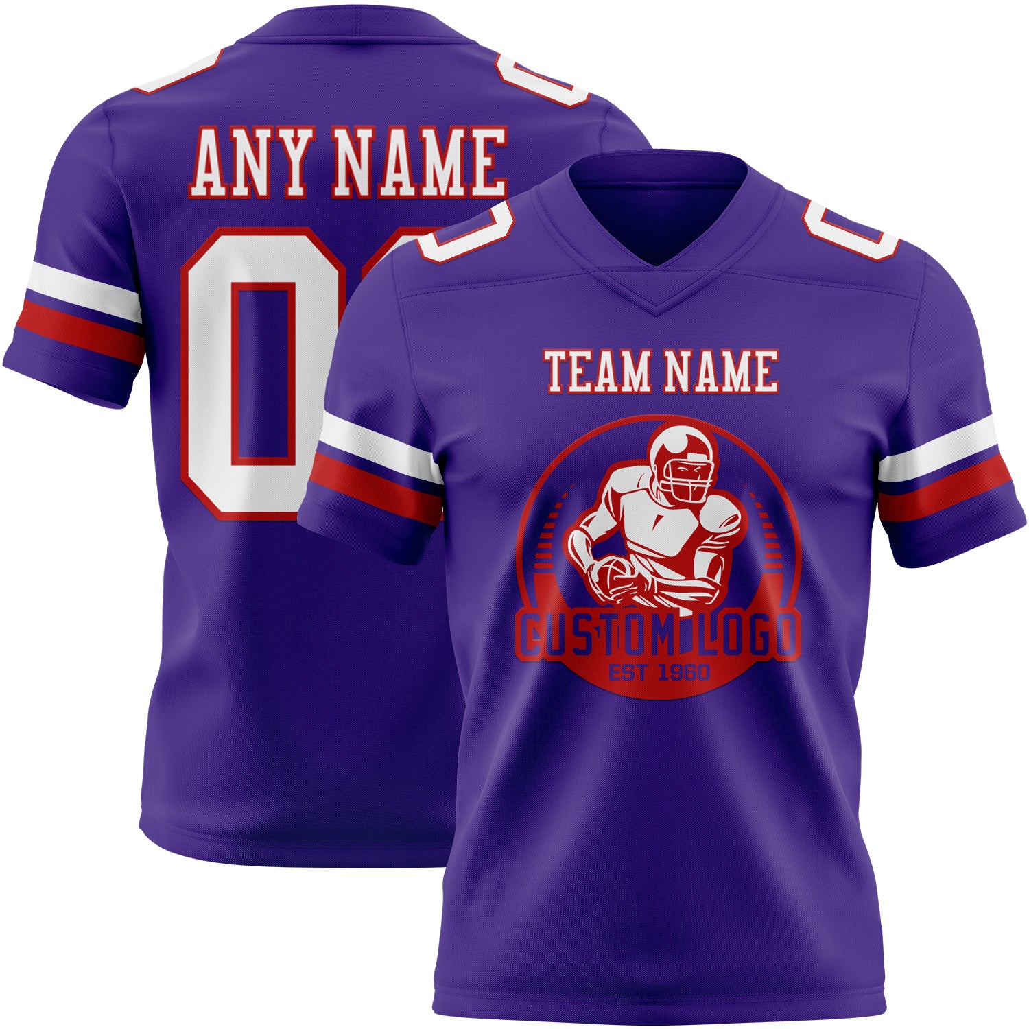 Custom Purple White-Red Authentic Football Jersey - Image 2