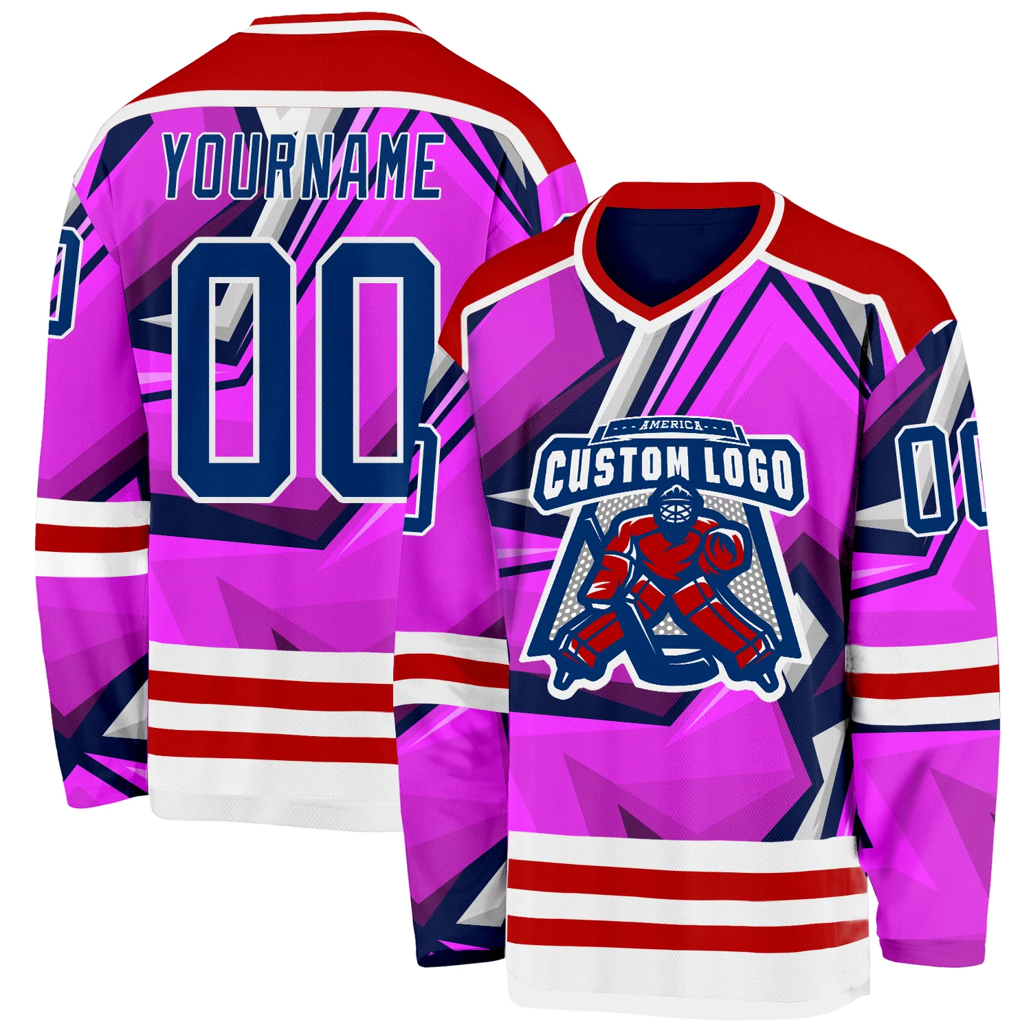 Custom Purple US Navy Blue Red-White Cyber Mecha E-sport Hockey Jersey - Image 2