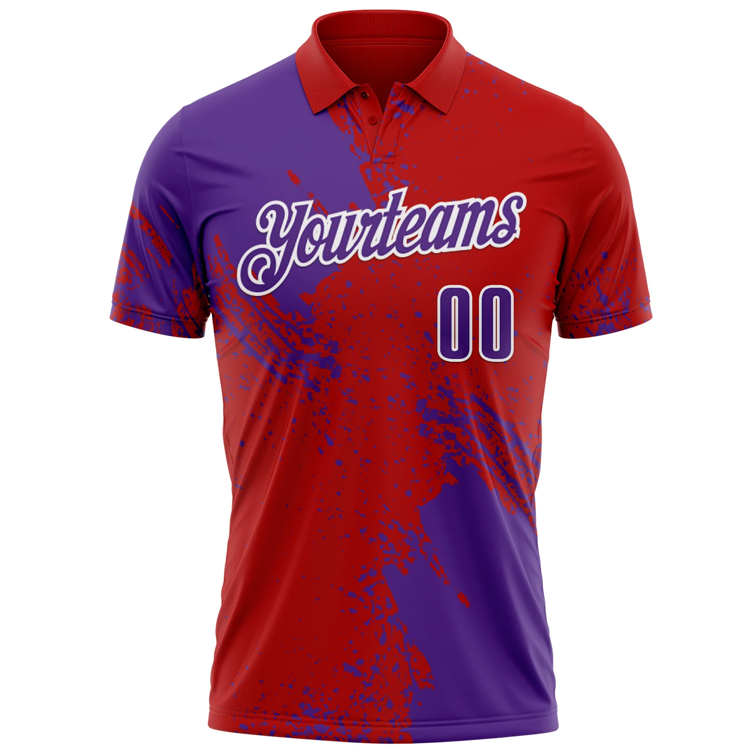 Custom Purple Red-White 3D Pattern Design Abstract Brush Stroke Performance Polo Shirt - Image 2