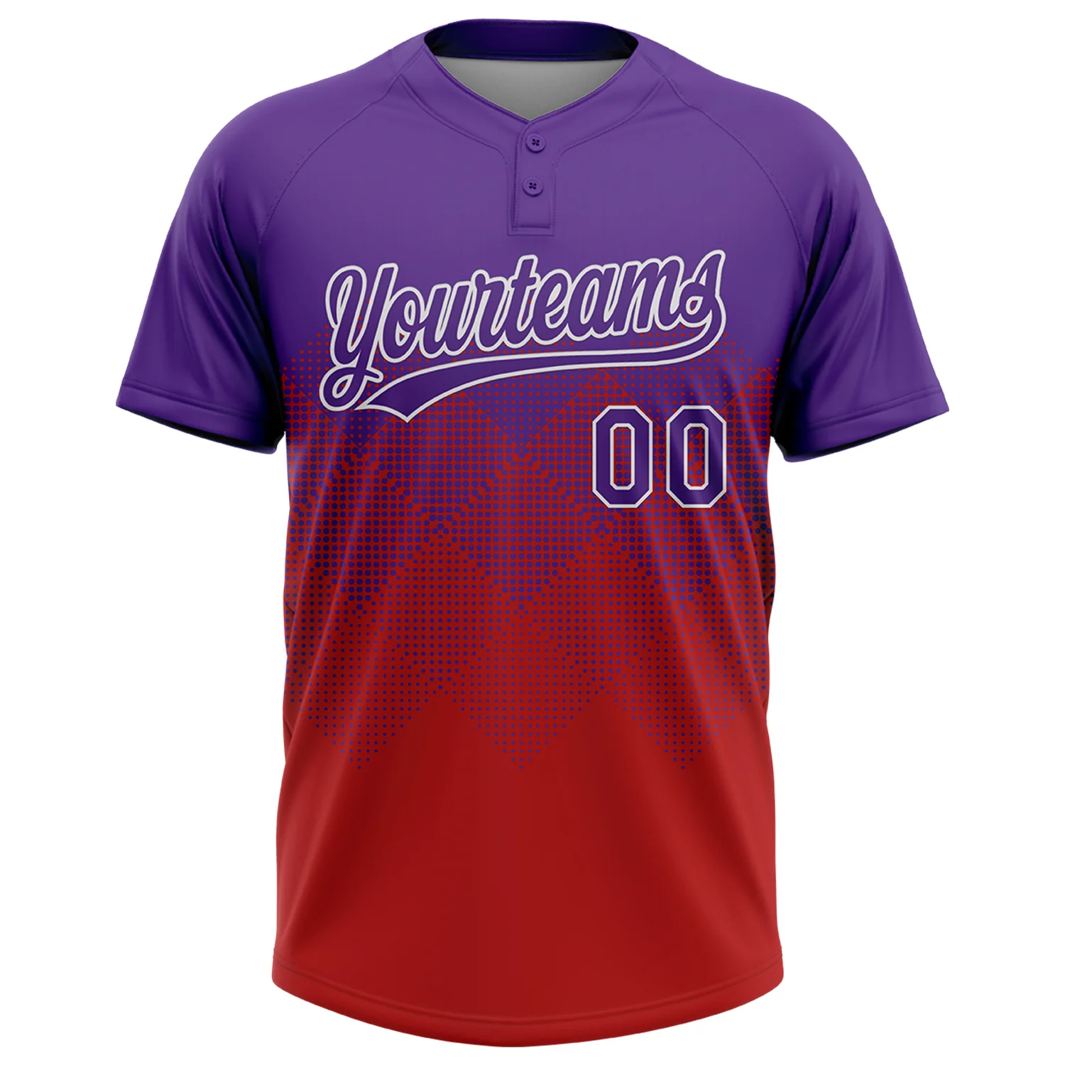 Custom Purple Red-White 3D Gradient Square Shape Two-Button Unisex Softball Jersey - Image 2