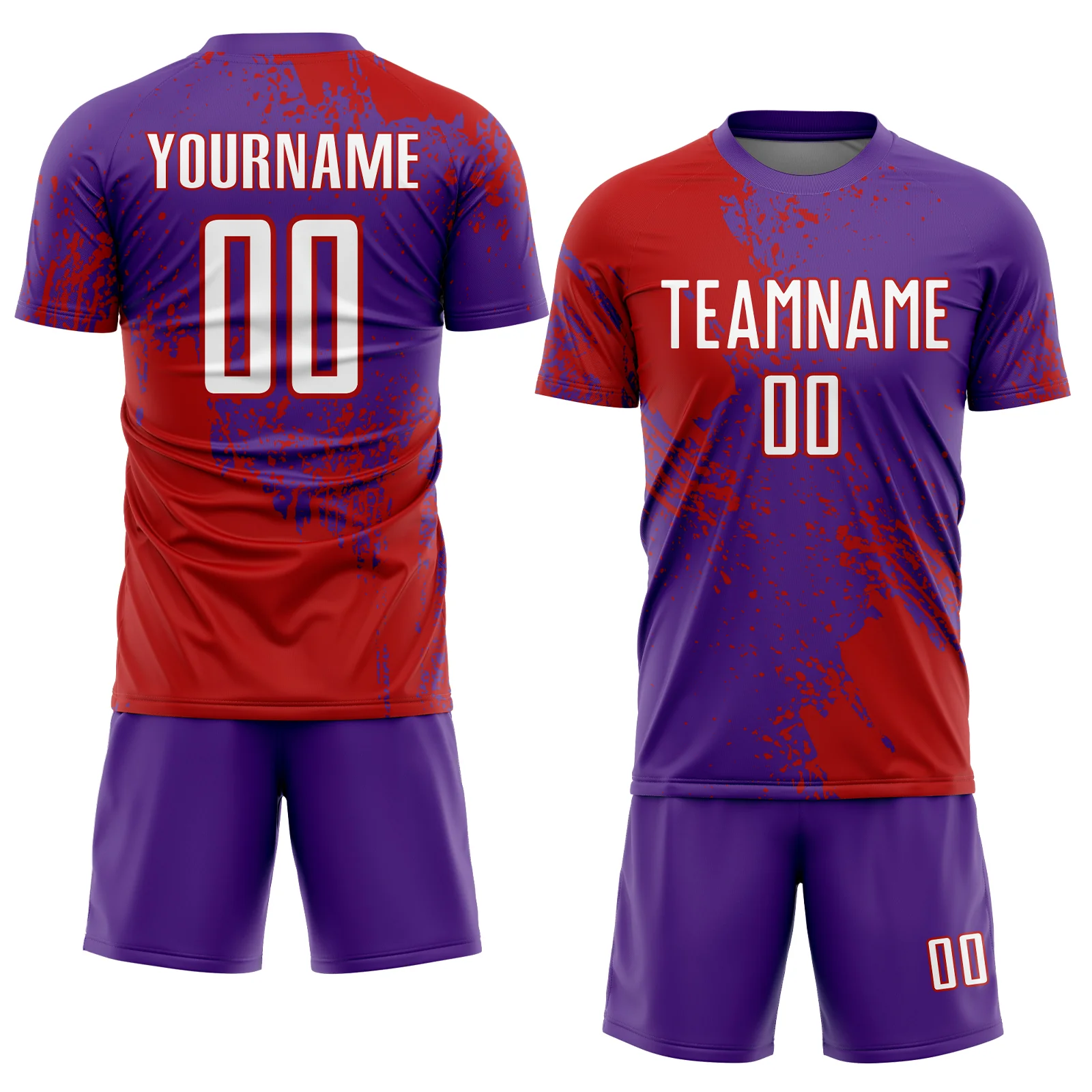 Custom Purple White-Red Abstract Brush Stroke Sports Sublimation Soccer Uniform Jersey - Image 2