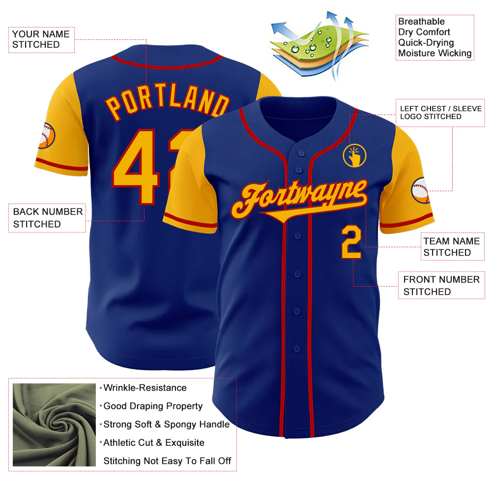 Custom Royal Gold-Red Authentic Two Tone Baseball Jersey - Image 3