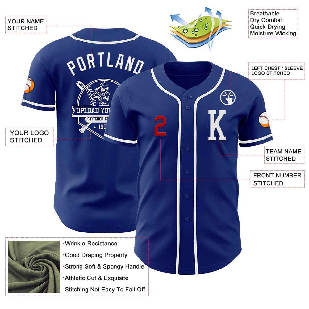 Custom Royal White-Red Authentic Baseball Jersey - Image 6