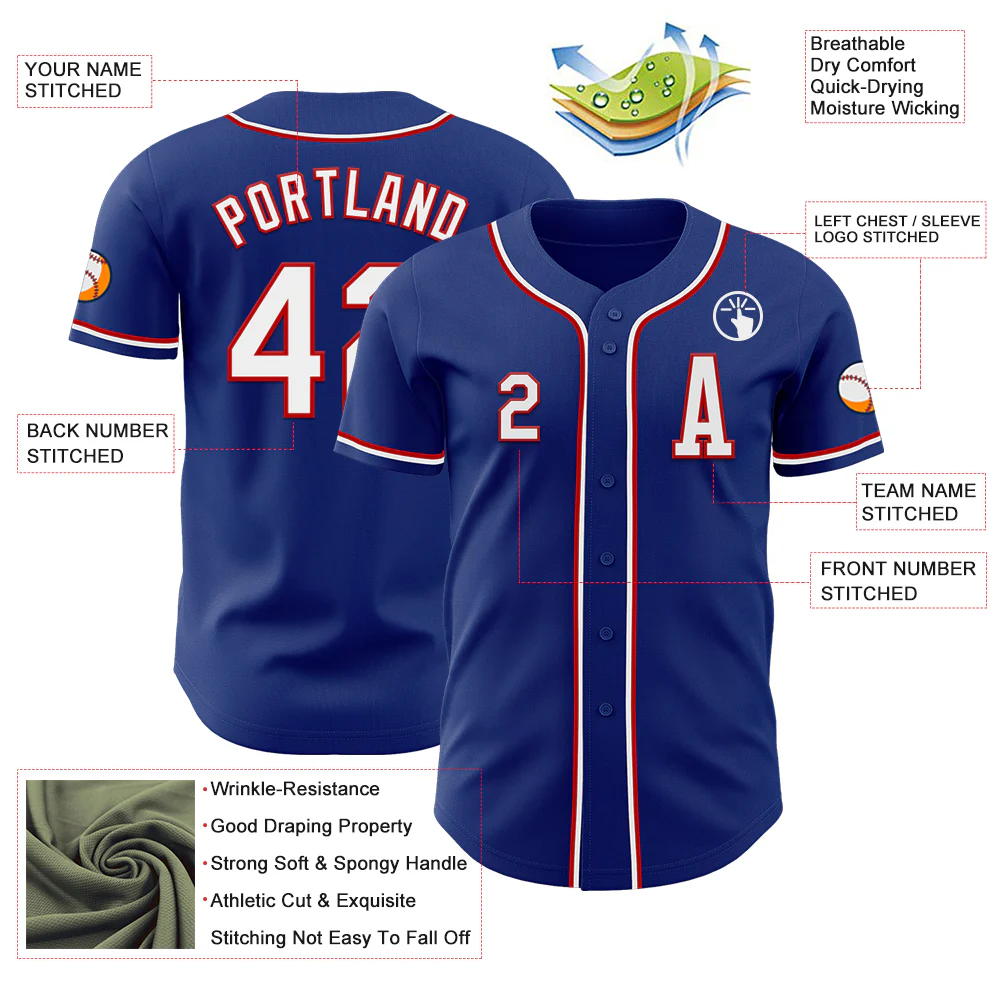 Custom Royal White-Red Authentic Baseball Jersey - Image 2