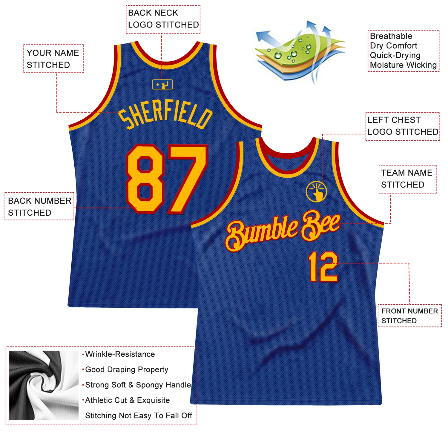 Custom Royal Gold-Red Authentic Throwback Basketball Jersey - Image 2