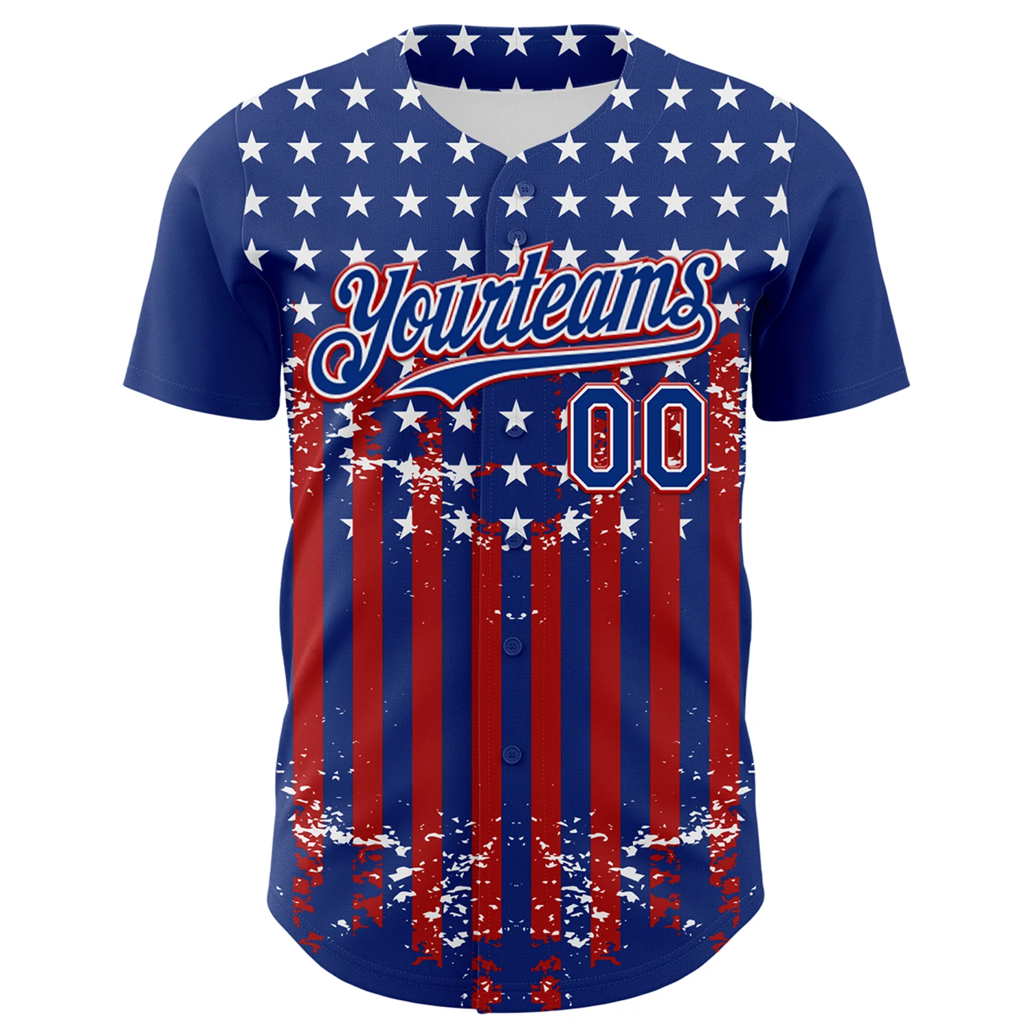 Custom Royal Red-White 3D Retro American Flag Authentic Baseball Jersey - Image 2