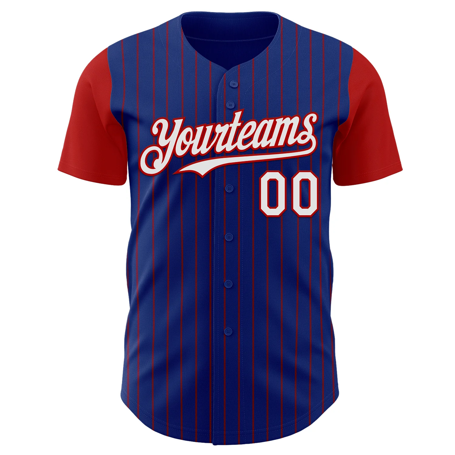 Custom Royal Red Pinstripe White Authentic Two Tone Baseball Jersey - Image 2