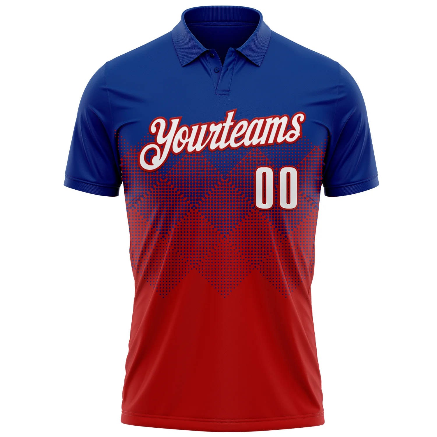 Custom Royal White-Red 3D Gradient Square Shape Performance Polo Shirt - Image 2