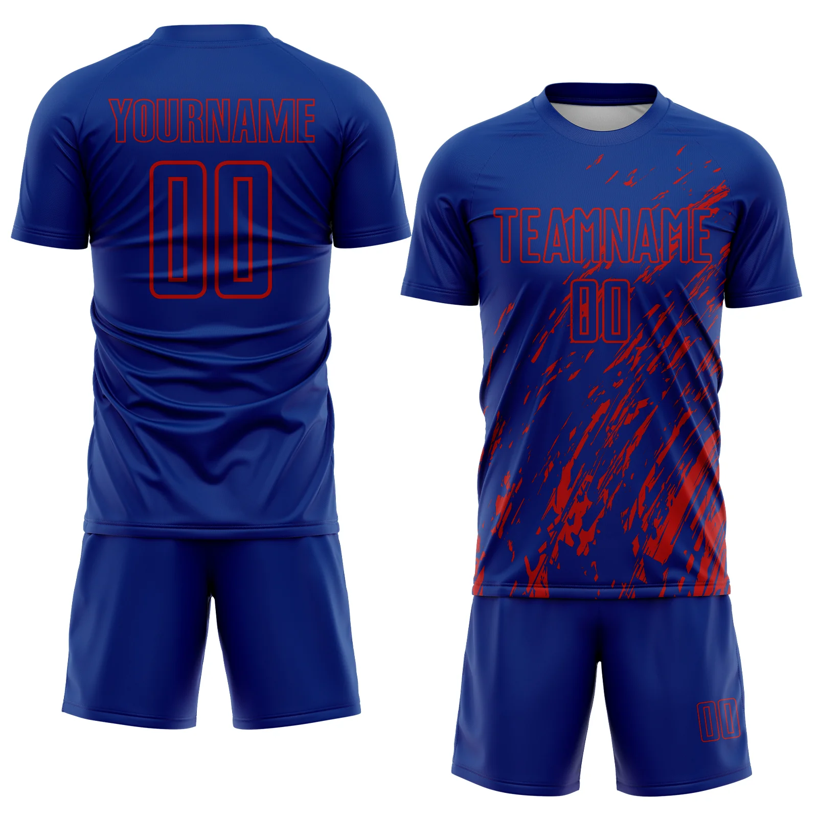 Custom Royal Red Splash Sublimation Soccer Uniform Jersey - Image 2