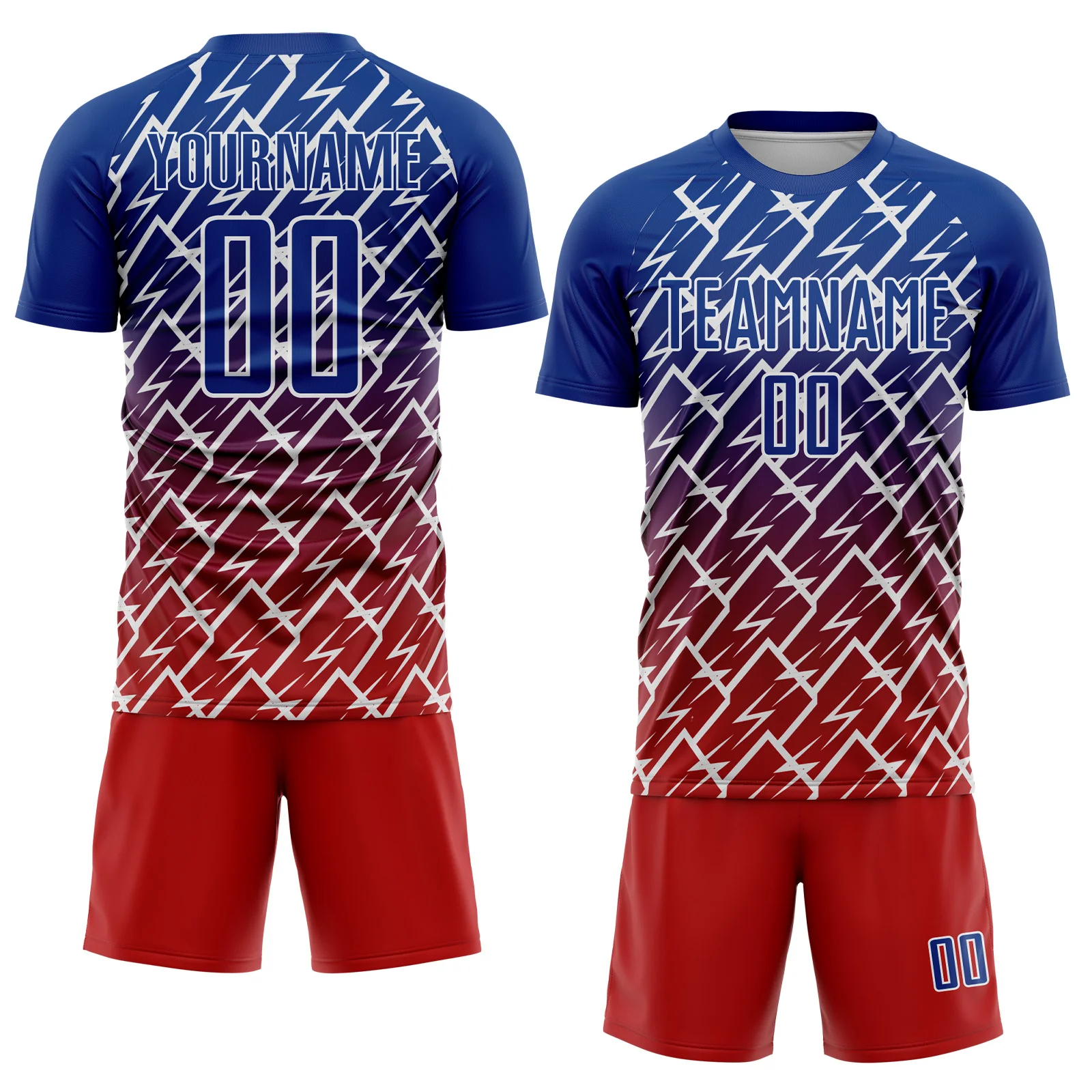 Custom Royal Red-White Lightning Sports Sublimation Soccer Uniform Jersey - Image 2