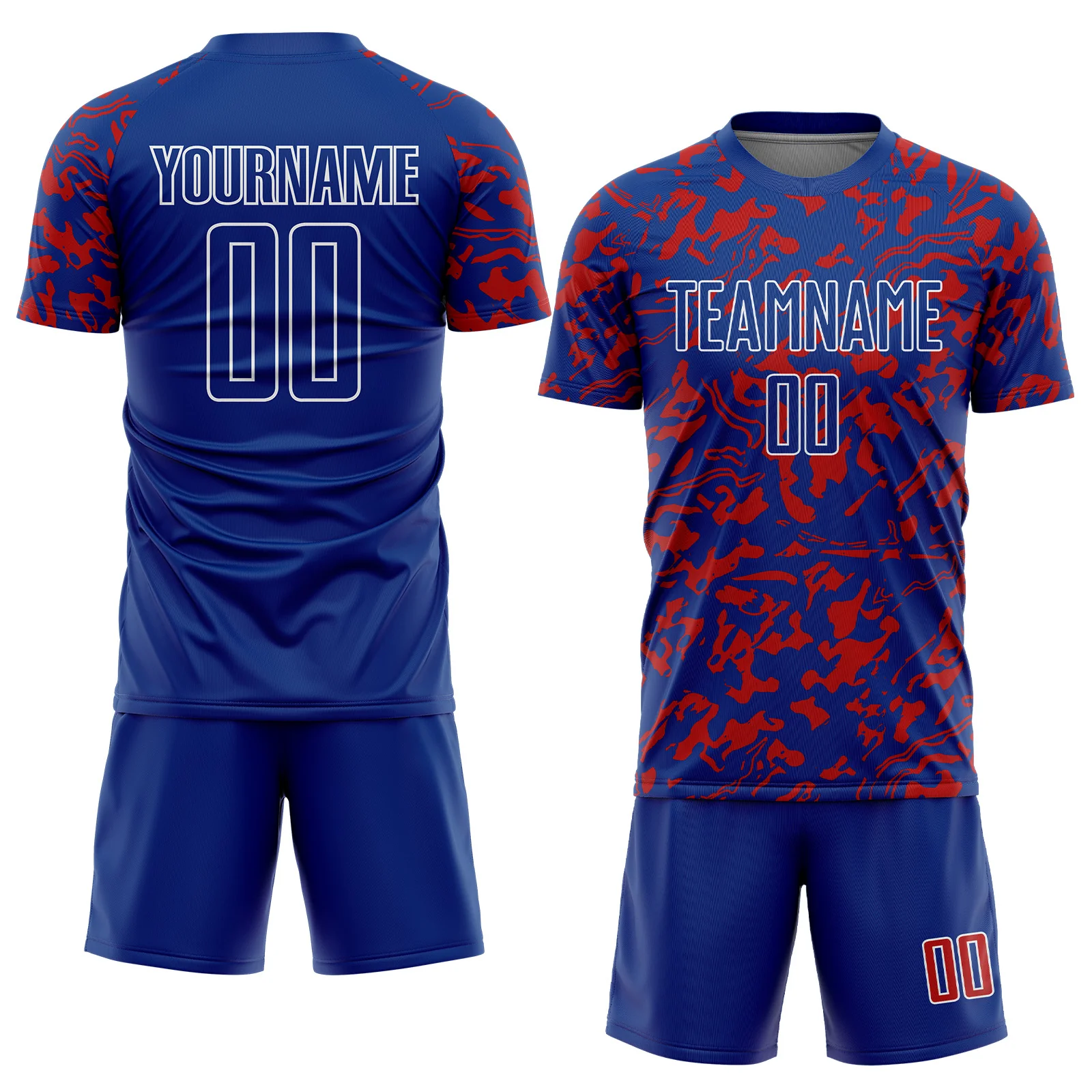 Custom Royal Red-White Liquid Fluid Pattern Sports Sublimation Soccer Uniform Jersey - Image 2