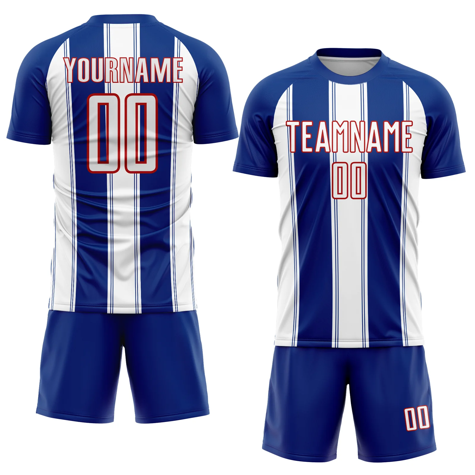 Custom Royal White-Red Line Sublimation Soccer Uniform Jersey - Image 2