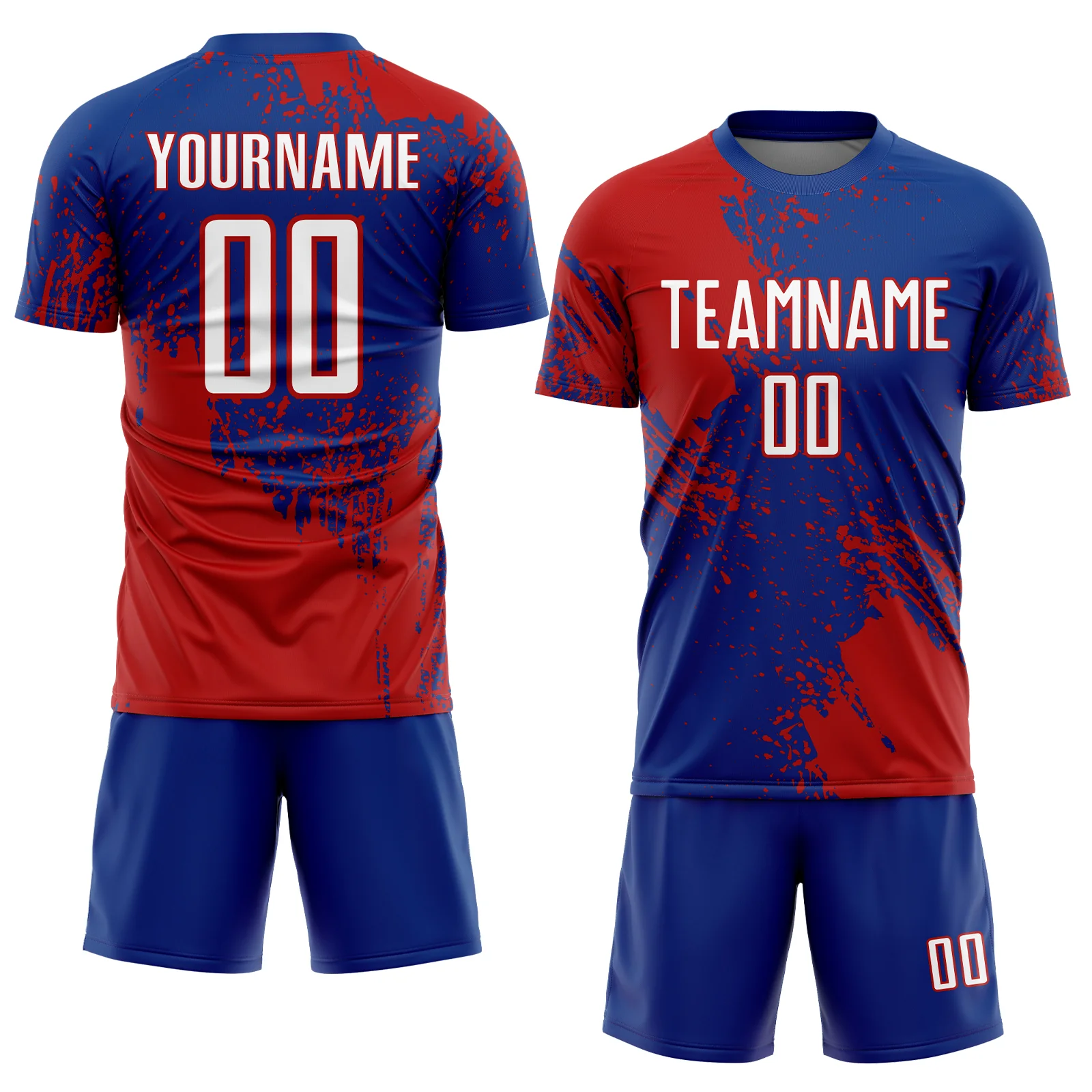 Custom Royal White-Red Abstract Brush Stroke Sports Sublimation Soccer Uniform Jersey - Image 2