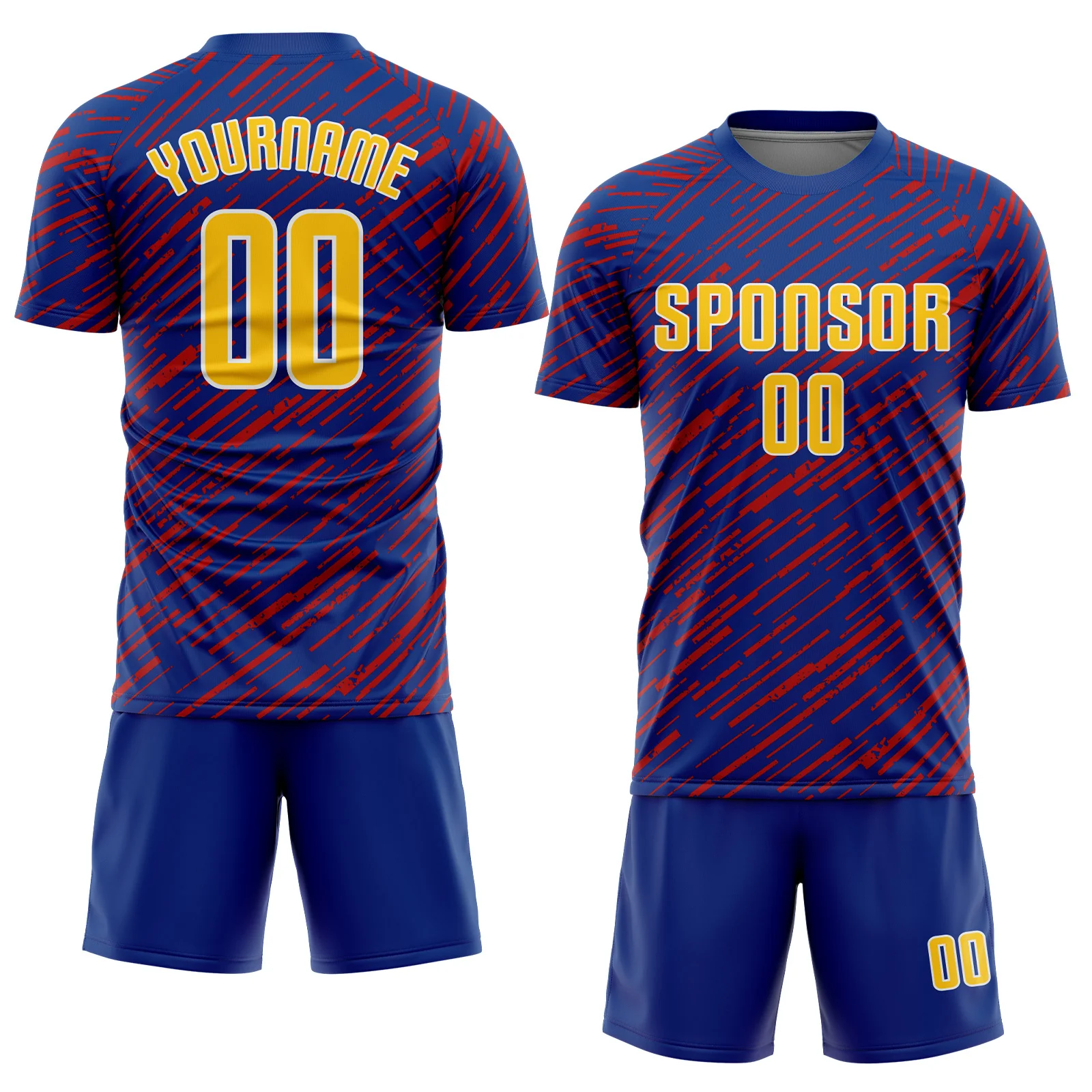 Custom Royal Yellow Red-White Line Sports Sublimation Soccer Uniform Jersey - Image 2