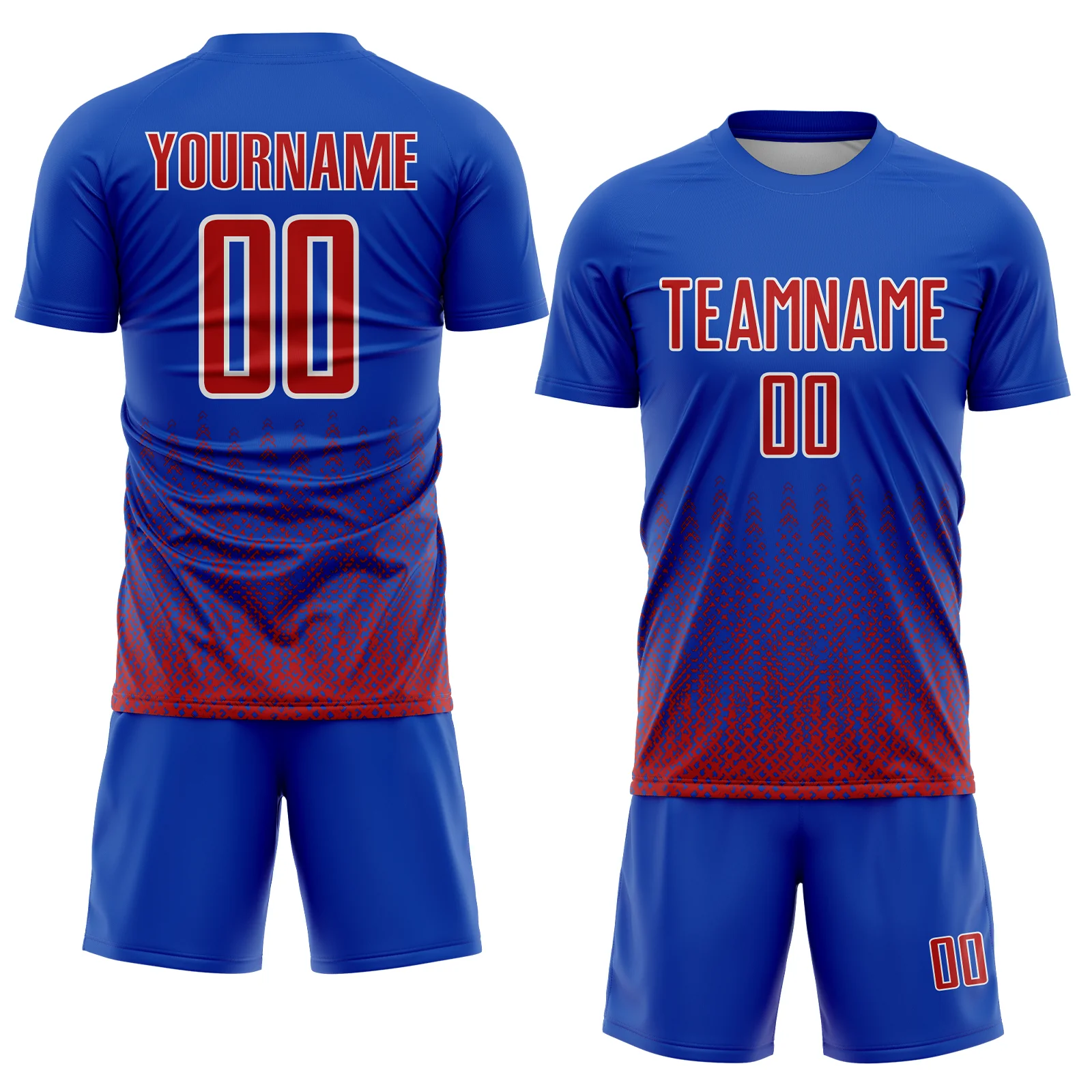 Custom Royal Red-White Geometric Shape Sublimation Soccer Uniform Jersey - Image 2