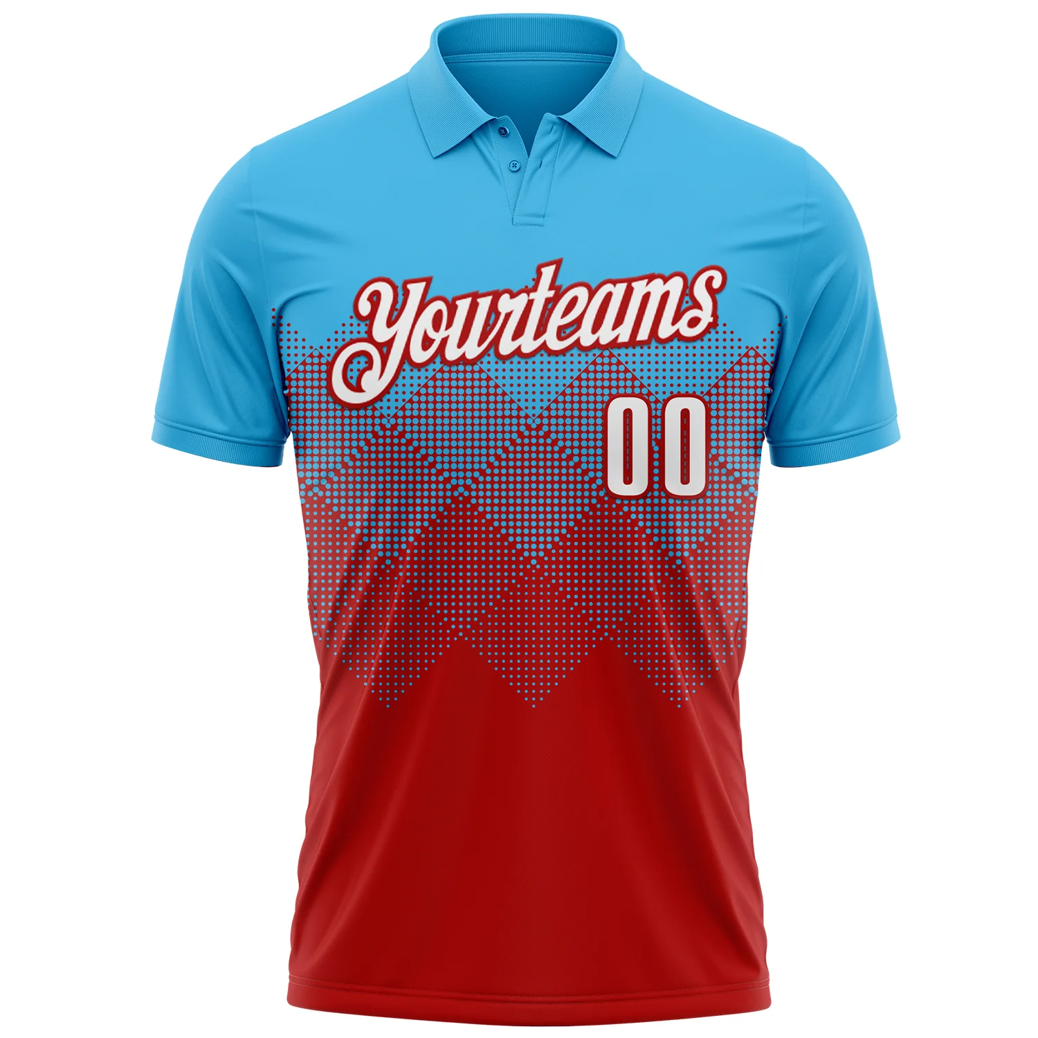 Custom Sky Blue White-Red 3D Gradient Square Shape Performance Polo Shirt - Image 2
