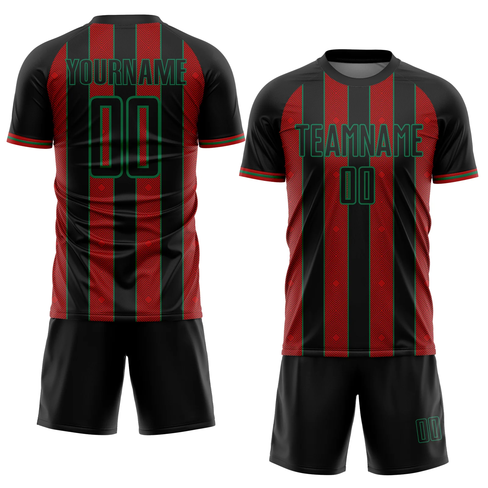 Custom Black Red-Kelly Green Pinstripe Line Sports Sublimation Soccer Uniform Jersey - Image 2