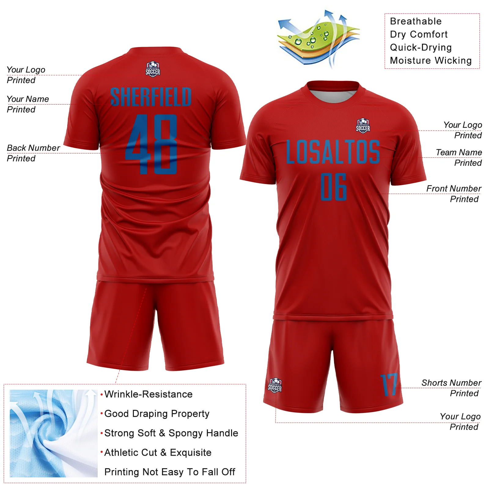 Custom Red Blue Sublimation Soccer Uniform Jersey - Image 4