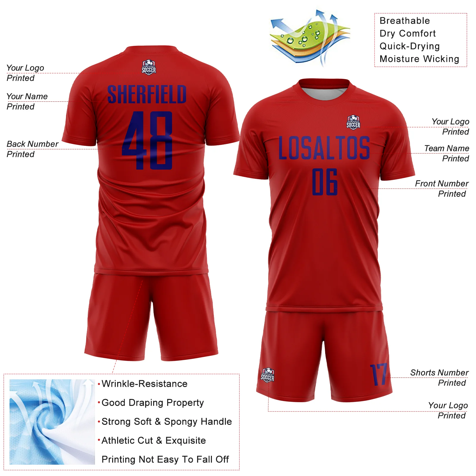 Custom Red Dark Purple Sublimation Soccer Uniform Jersey - Image 4