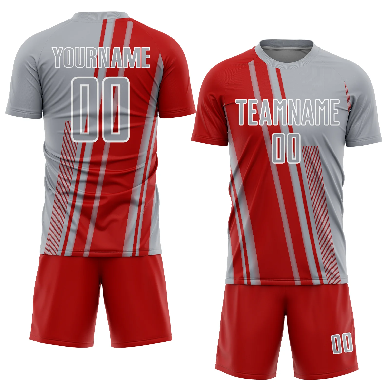 Custom Gray Red-White Lines Sports Sublimation Soccer Uniform Jersey - Image 2