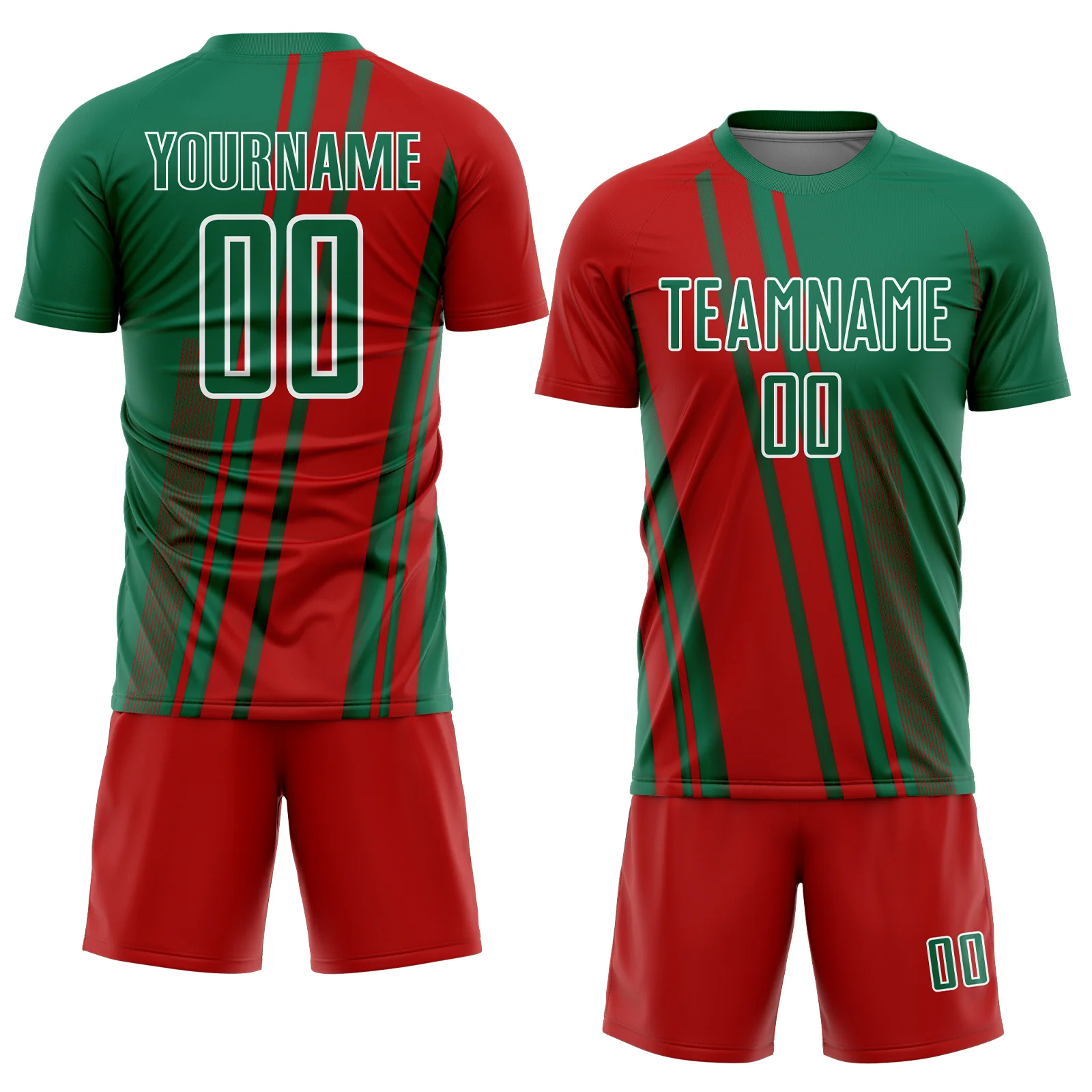 Custom Kelly Green Red-White Lines Sports Sublimation Soccer Uniform Jersey - Image 2