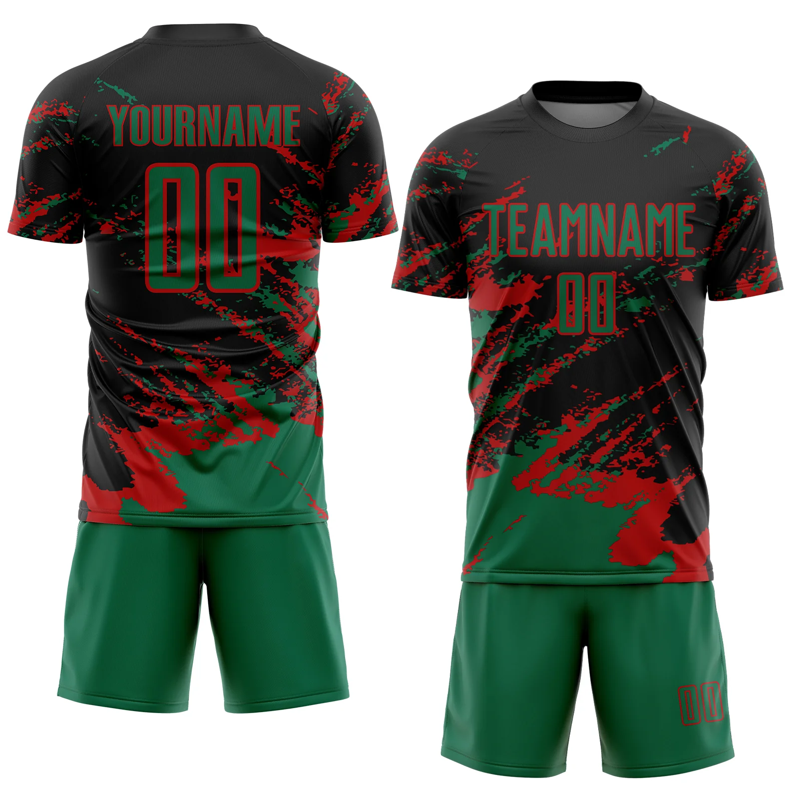 Custom Black Kelly Green-Red Abstract Fragment Art Splash Sports Sublimation Soccer Uniform Jersey - Image 2