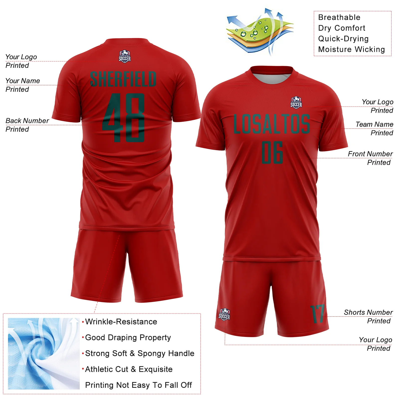 Custom Red Midnight Green Sublimation Soccer Uniform Jersey - Image 4